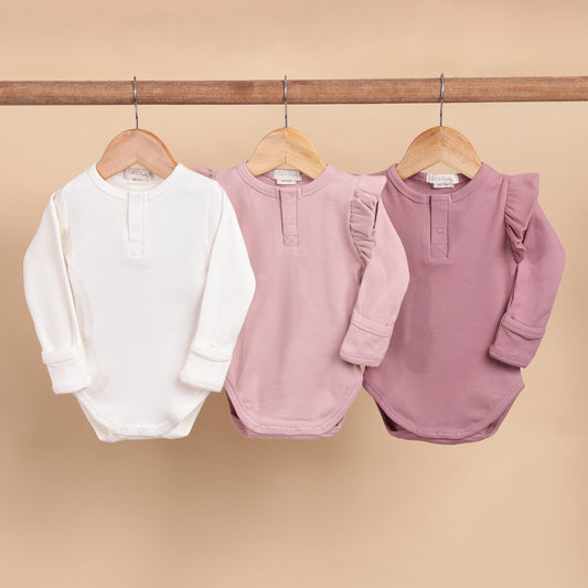 Milk + Blush Pink + Nostalgia Rose Organic Long Sleeve Bodysuit