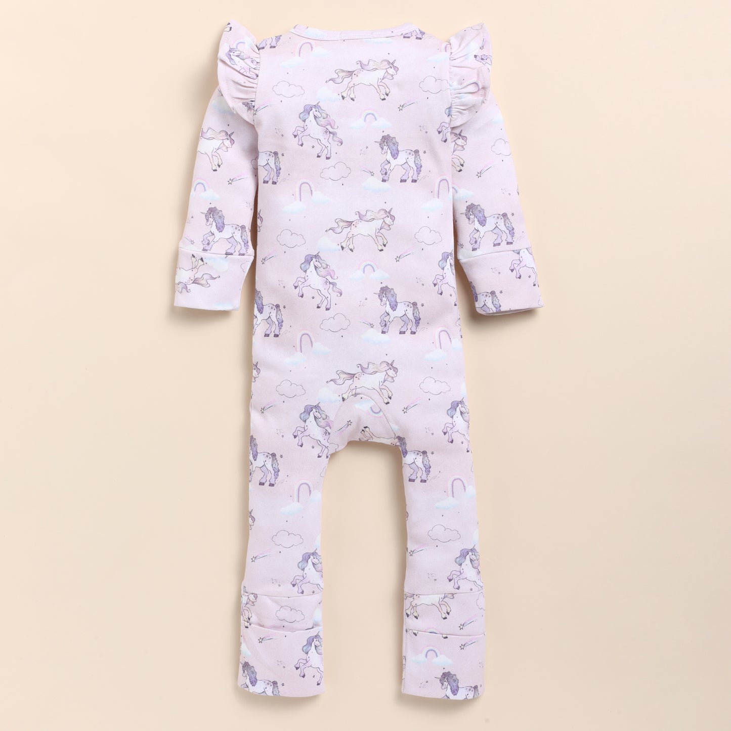 Unicorn Print Organic cotton long sleeve ZIPSUIT for infants baby