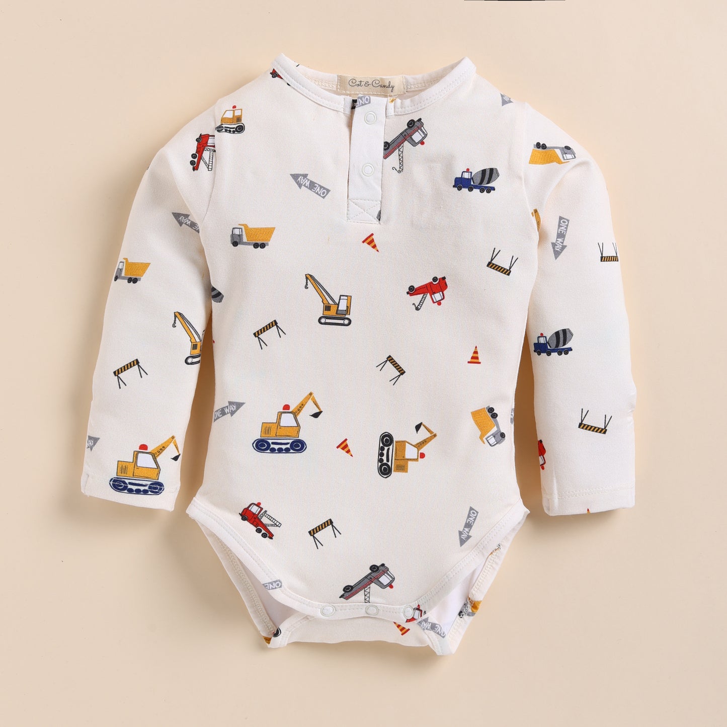 Construction Organic Long Sleeve Bodysuit With Denim Leggings and Security Toy