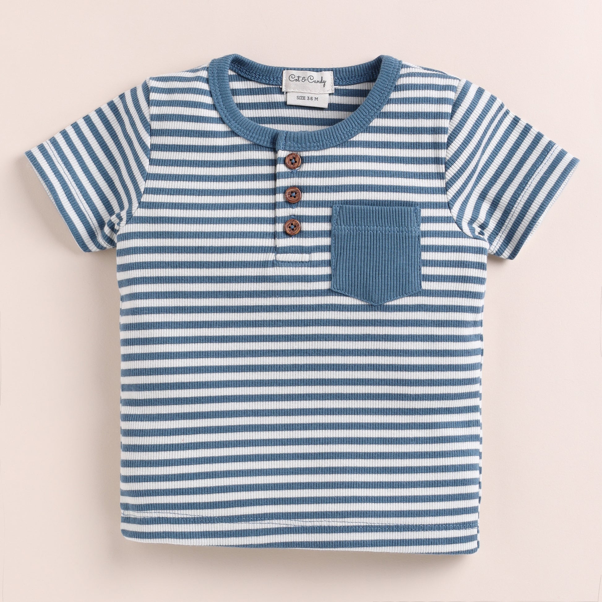 Teal Stripe Organic Short Sleeve Tshirt for newborn to 3 months baby