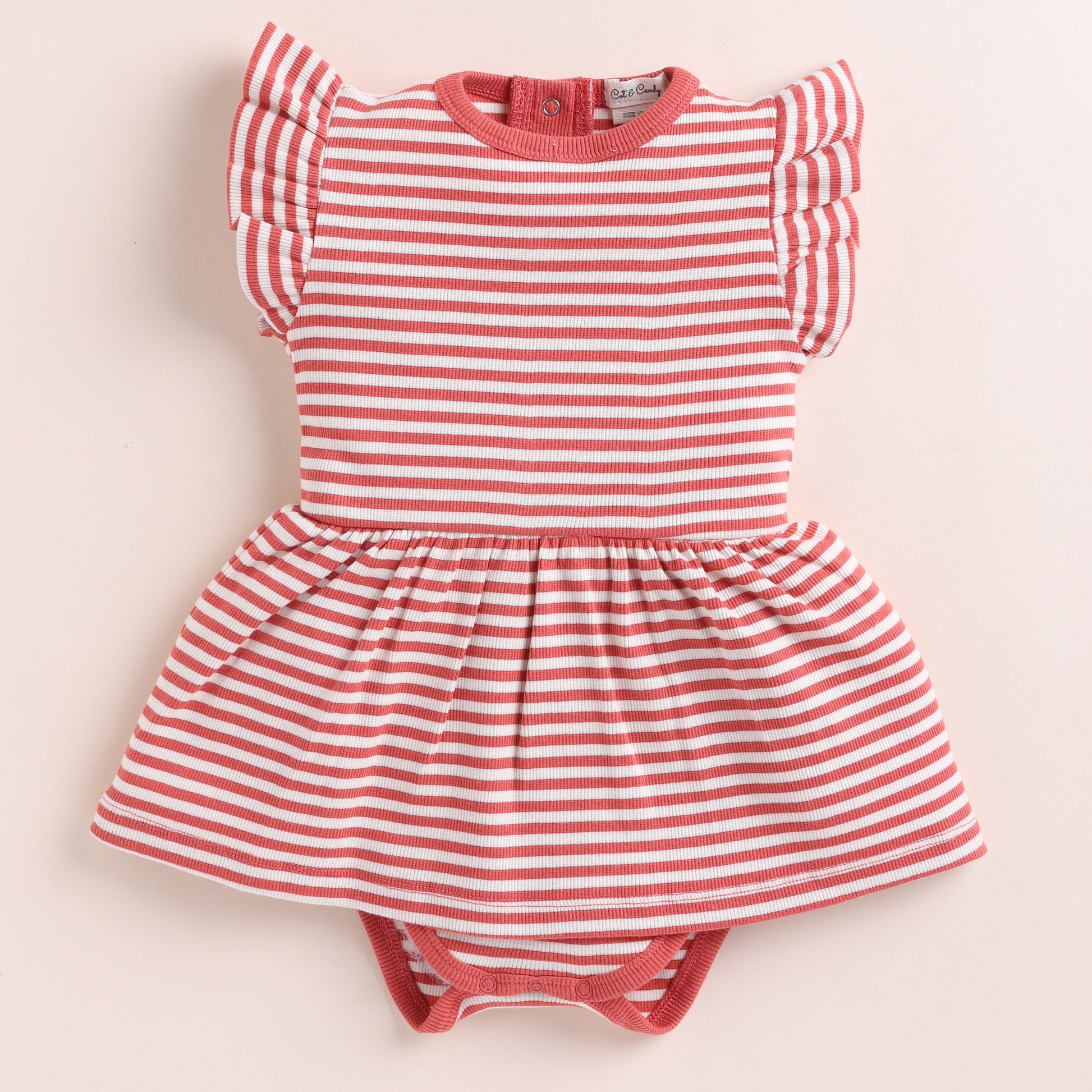 Berry Stripe Organic Short Sleeve Dress With Frill for 12-18 months baby