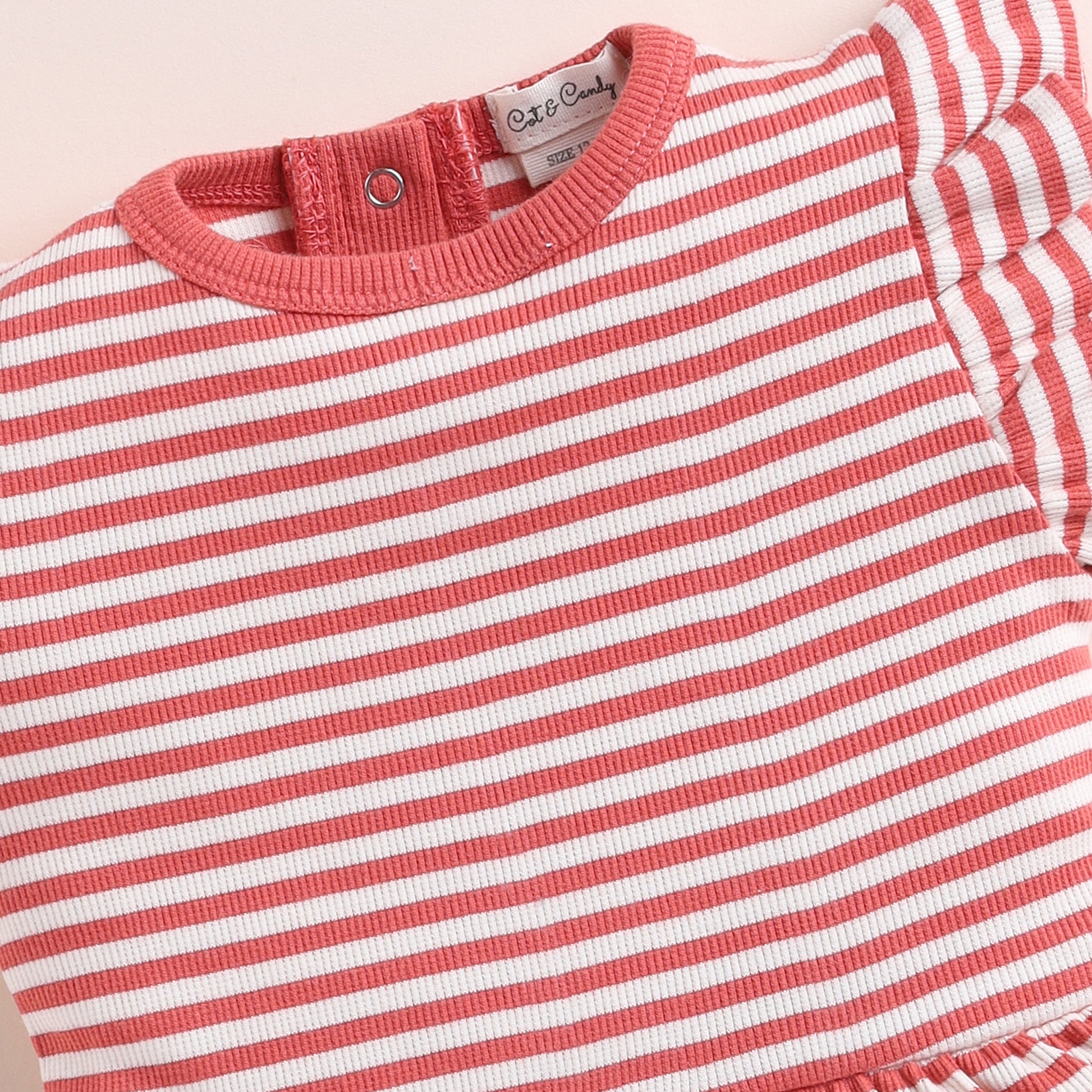 Berry Stripe Organic Short Sleeve Dress With Frill for 0-18 months baby