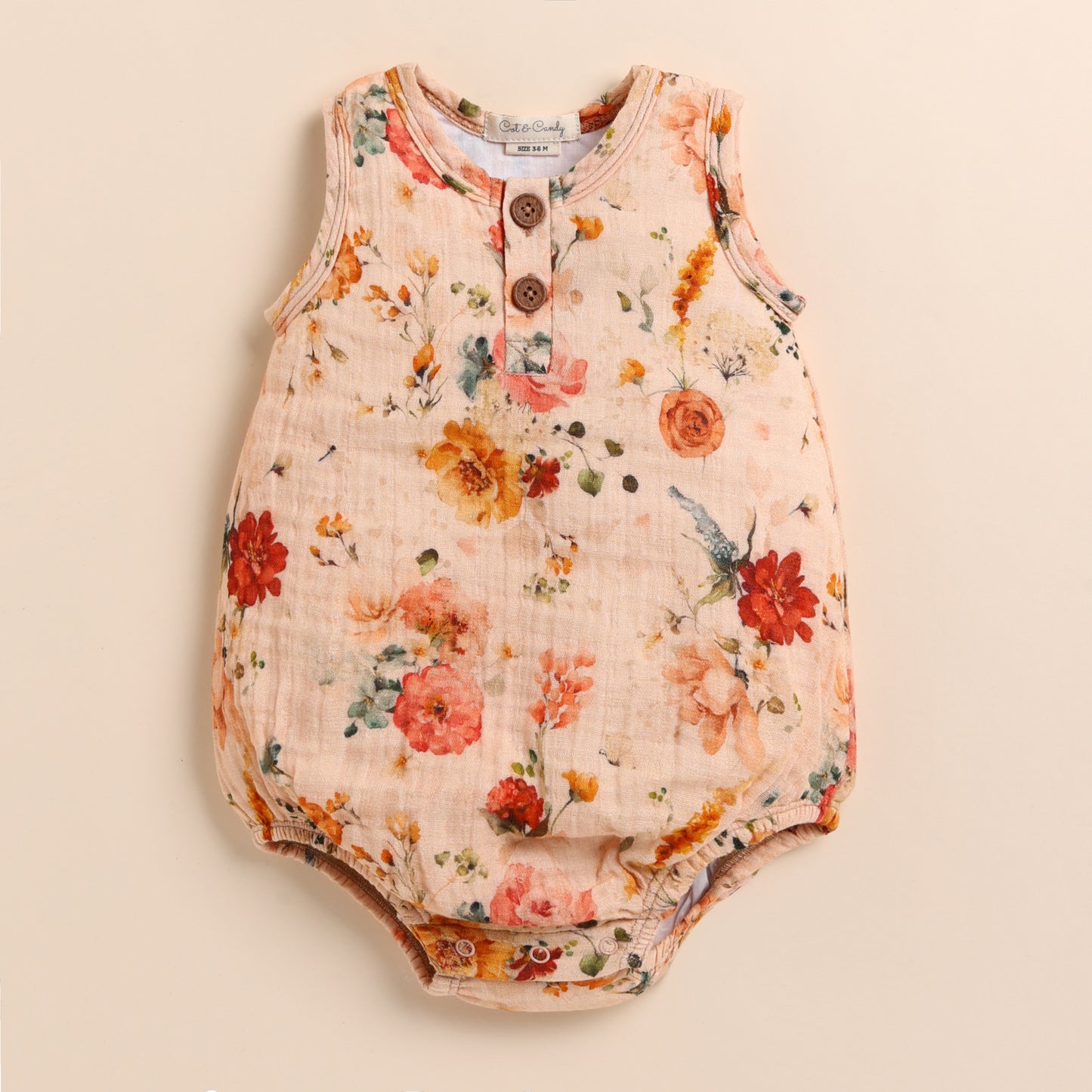Shop Flora Organic Muslin Bubble Romper for your 3-6 months baby - CotandCandyBaby