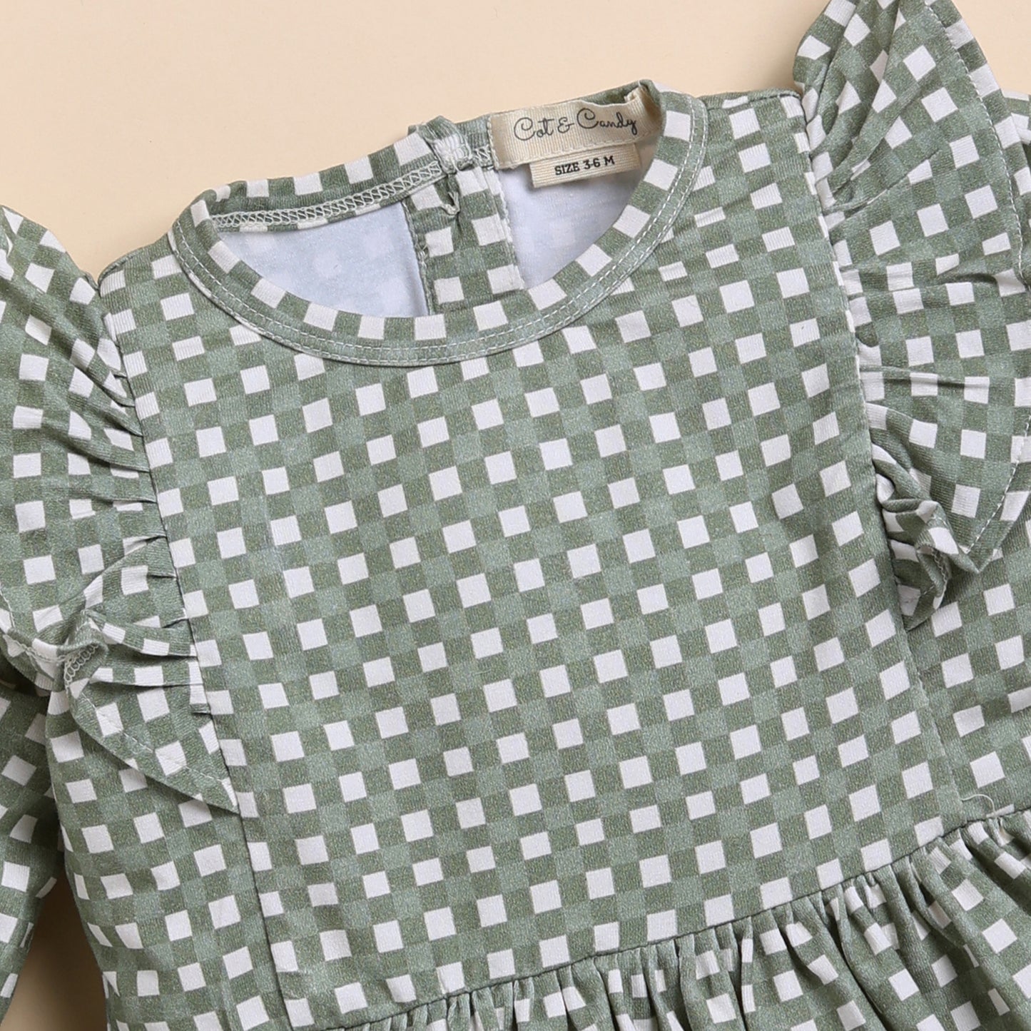 Mineral Gingham Organic Long Sleeve Ruffle Dress
