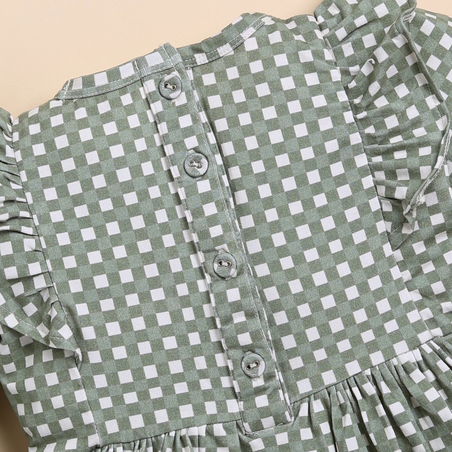 Mineral Gingham Organic Long Sleeve Ruffle Dress