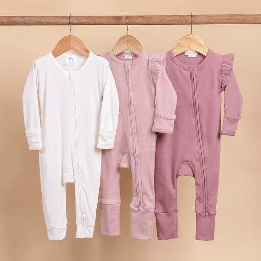 Milk + Blush Pink + Nostalgia Rose Organic Zipsuit