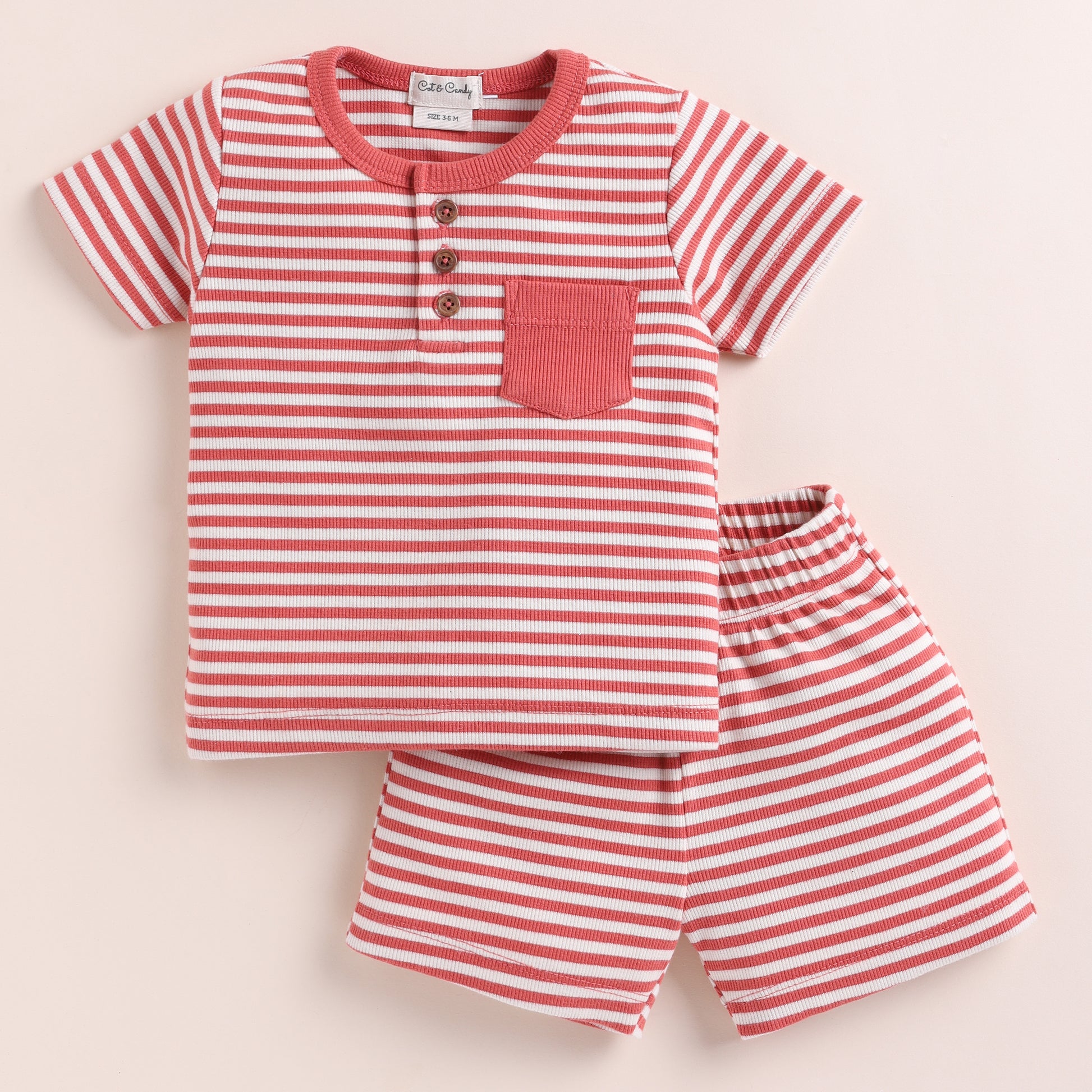 Berry Stripe Organic CORD SET Shorts And Short Sleeve Tshirt