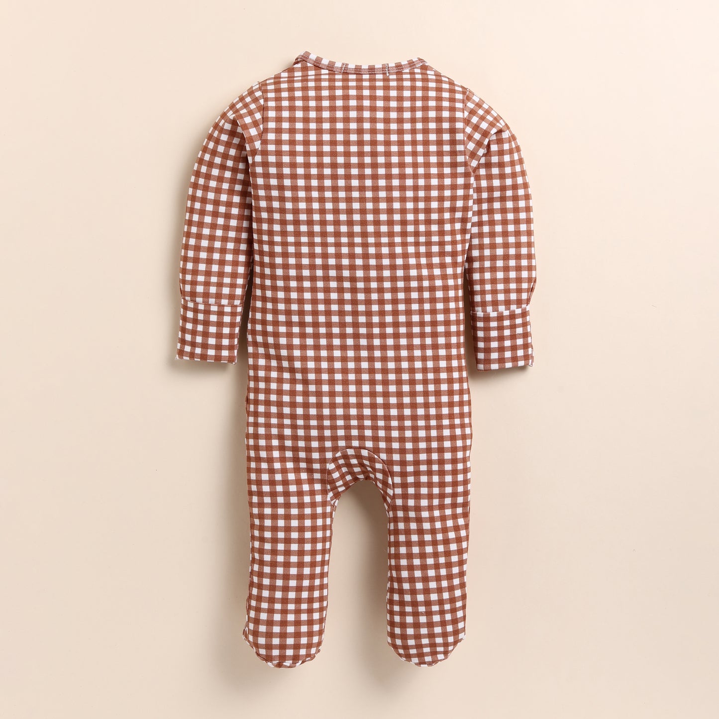 Ginger Gingham Organic Zipsuit With Beanie