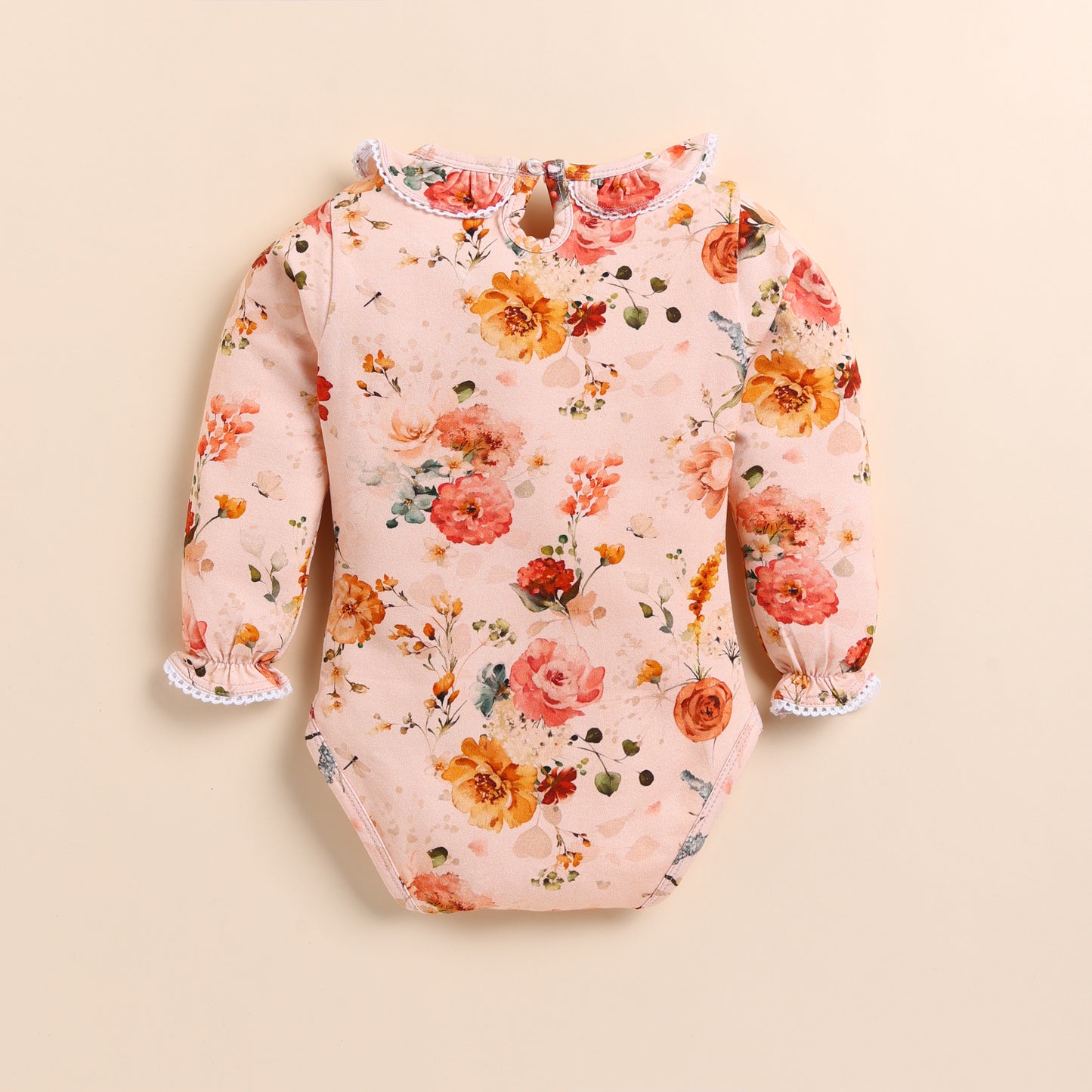 Shop Flora Organic Neck Frill Long Sleeve Bodysuit for your newborn to 24 months baby - CotandCandyBaby