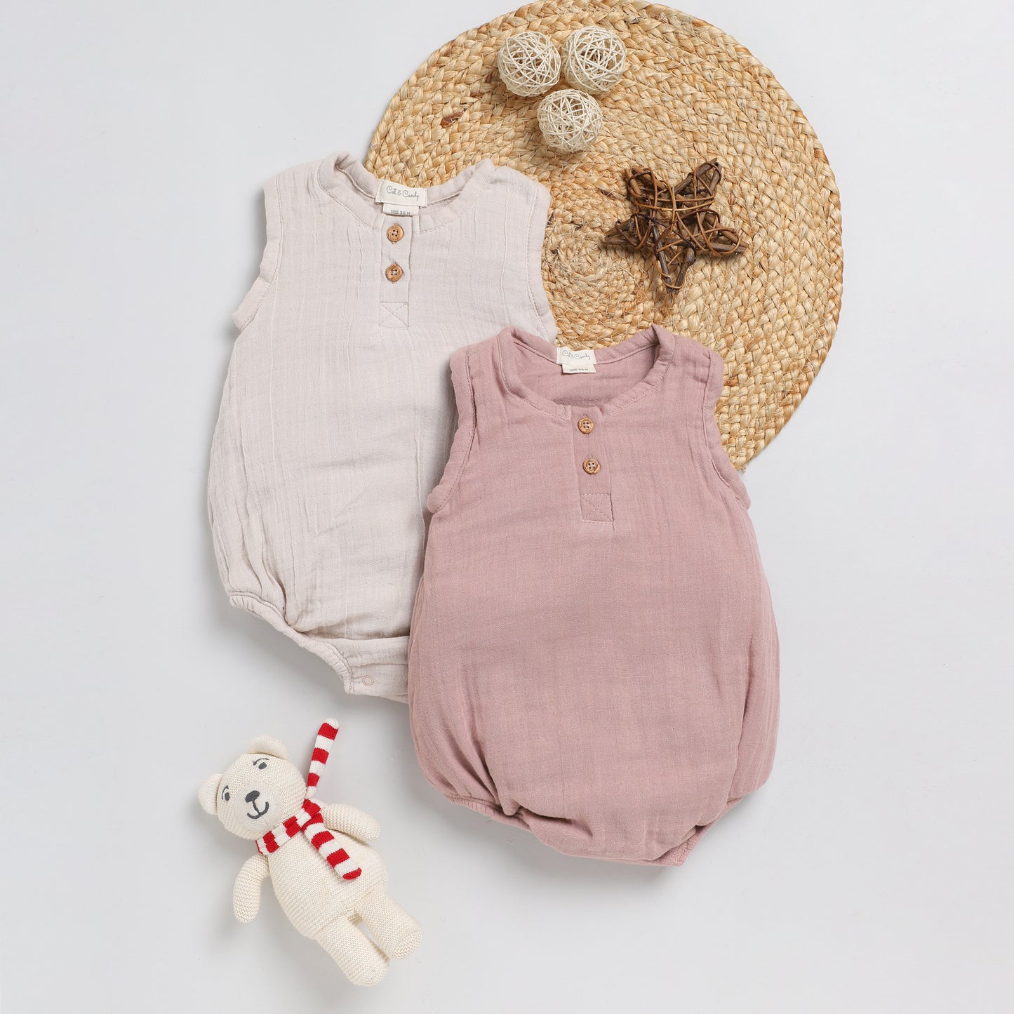 Blush Pink Organic Muslin Bubble Romper