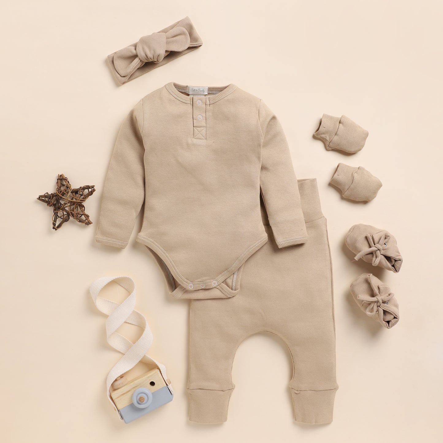 Pack Of 5 Latte Organic cotton long sleeve Full Sleeve Bodysuit