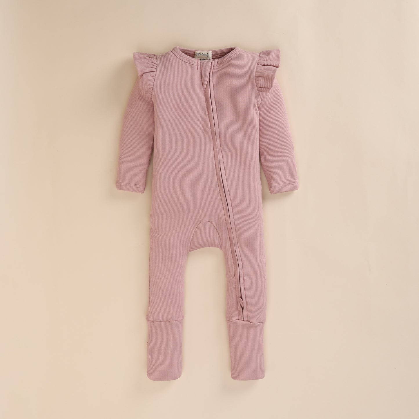 Blush Pink + Nostalgia Rose Organic Zipsuit With Frill