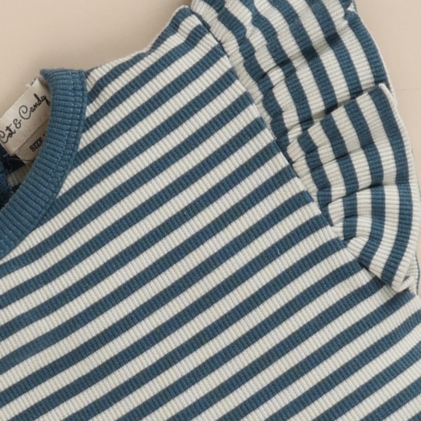 Teal Stripe Organic Short Sleeve Dress With Frill for kids girl