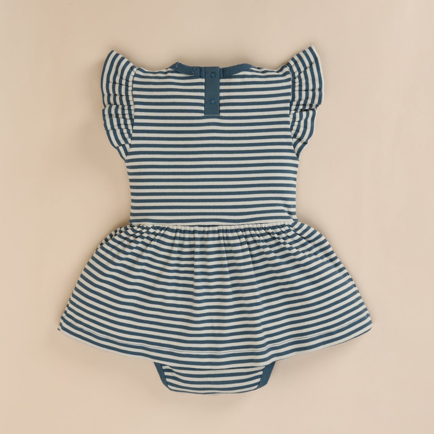 Teal Stripe Organic Short Sleeve Dress With Frill for 12-18 months baby
