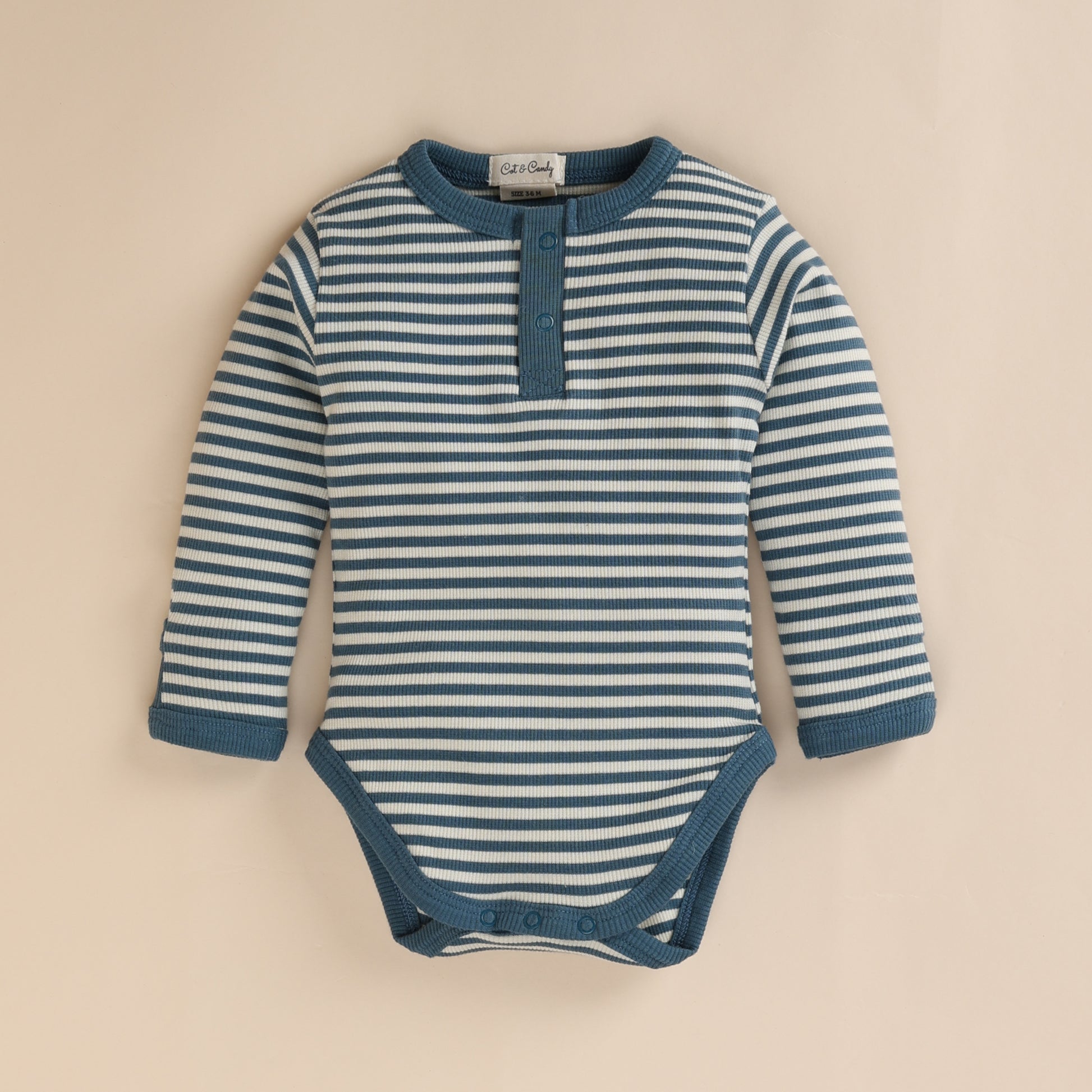 Teal Stripe Organic Long Sleeve Bodysuit for infants baby