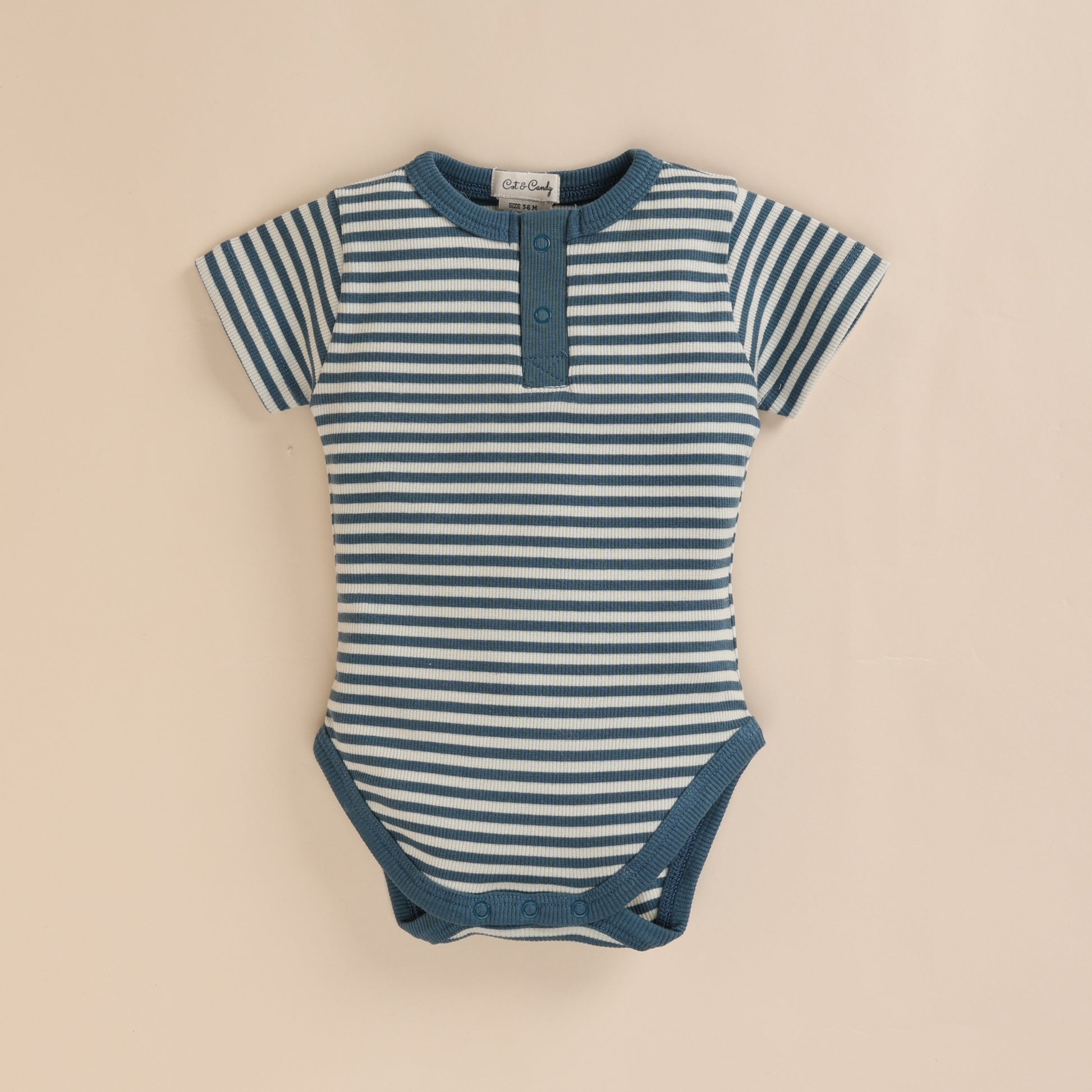Teal Stripe Organic Short Sleeve Bodysuit for 3-6 months baby