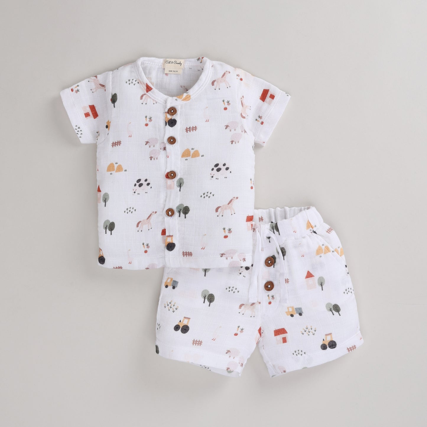 Farm Animals Collection Organic Muslin Half Sleeve T-Shirt With Shorts