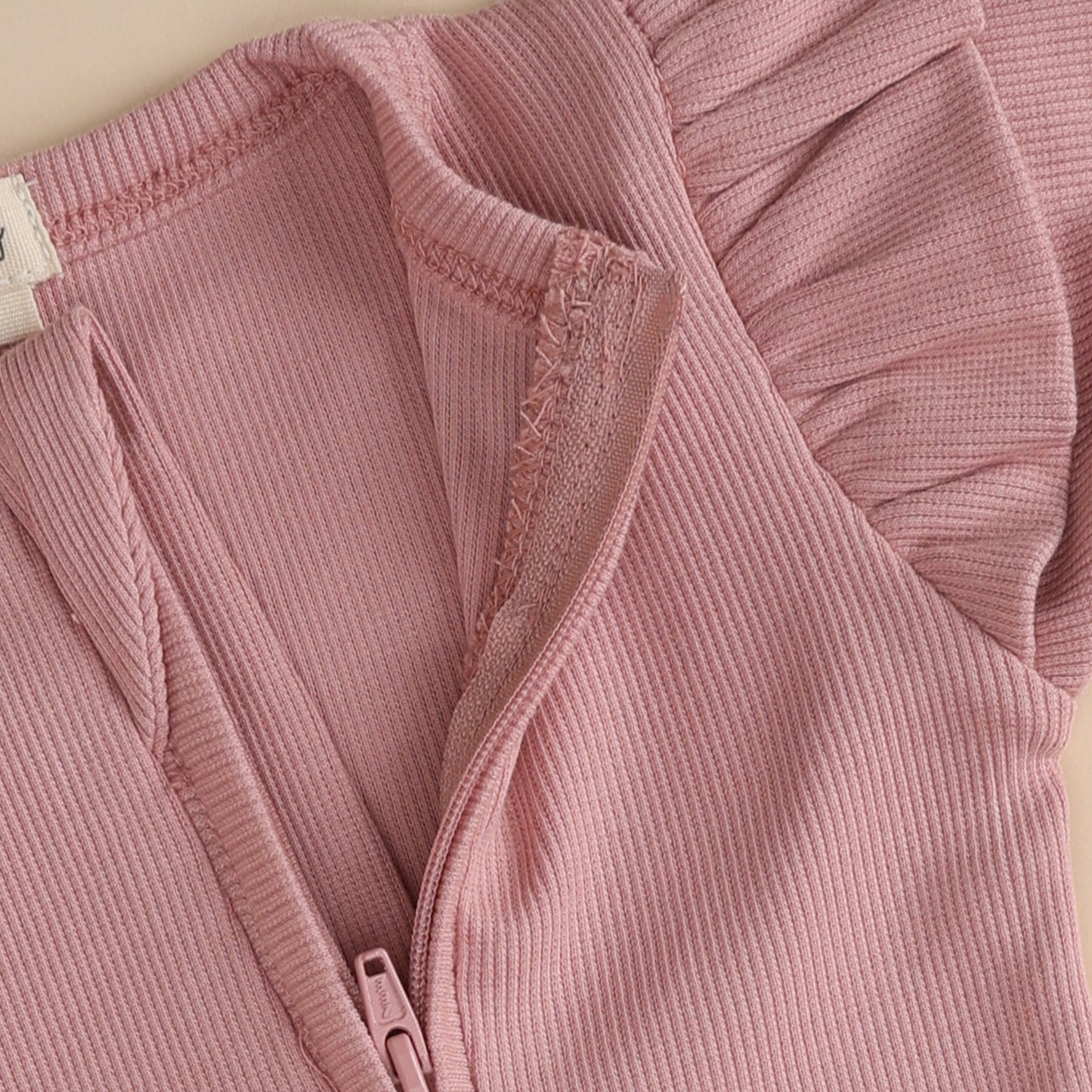 Blush Pink + Nostalgia Rose Organic Zipsuit With Frill