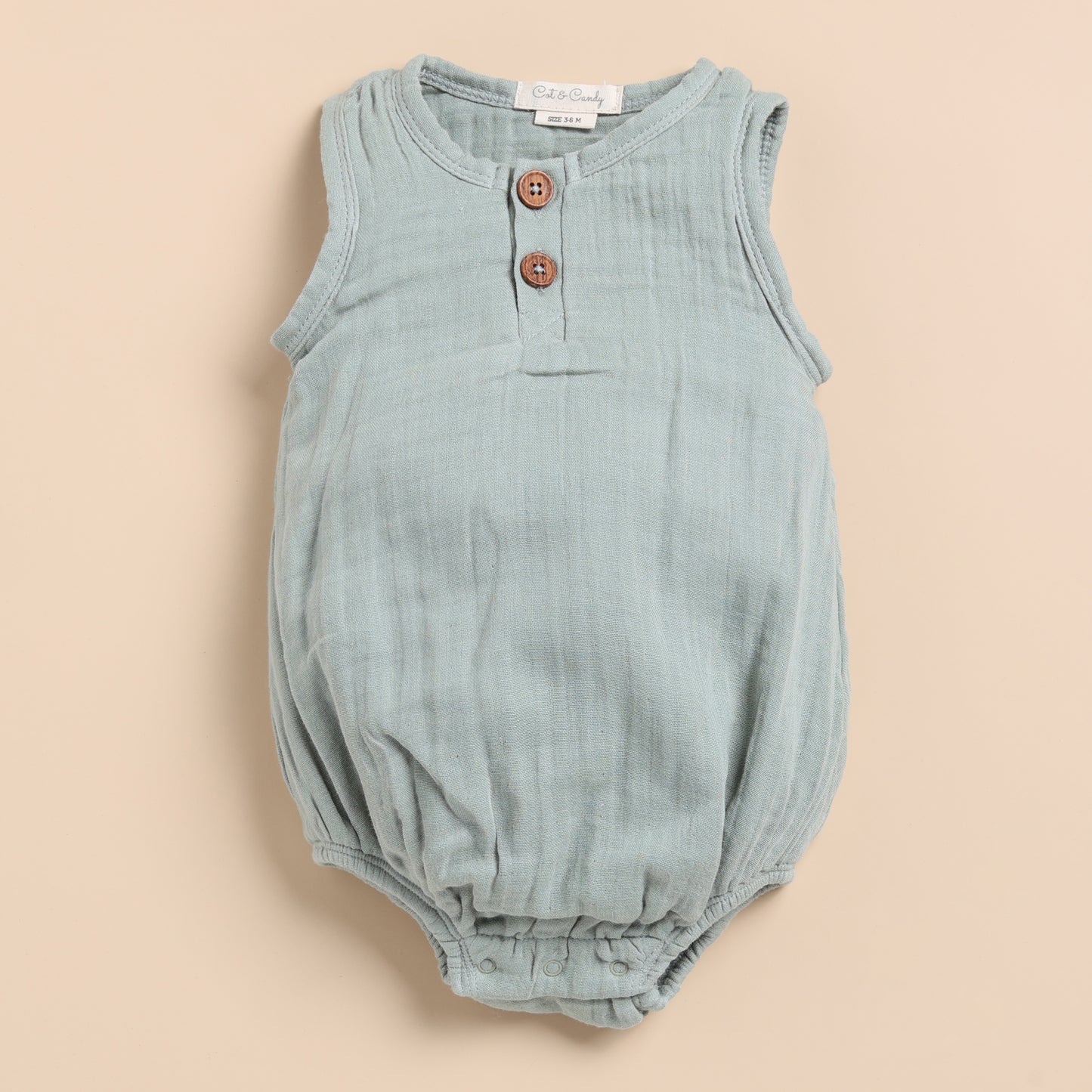 Oatmeal + Moss Green Organic Muslin Bubble Romper