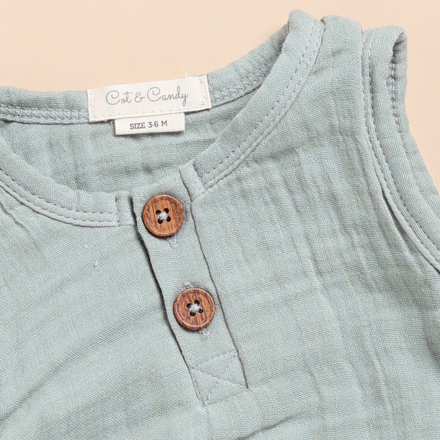 Oatmeal + Moss Green Organic Muslin Bubble Romper