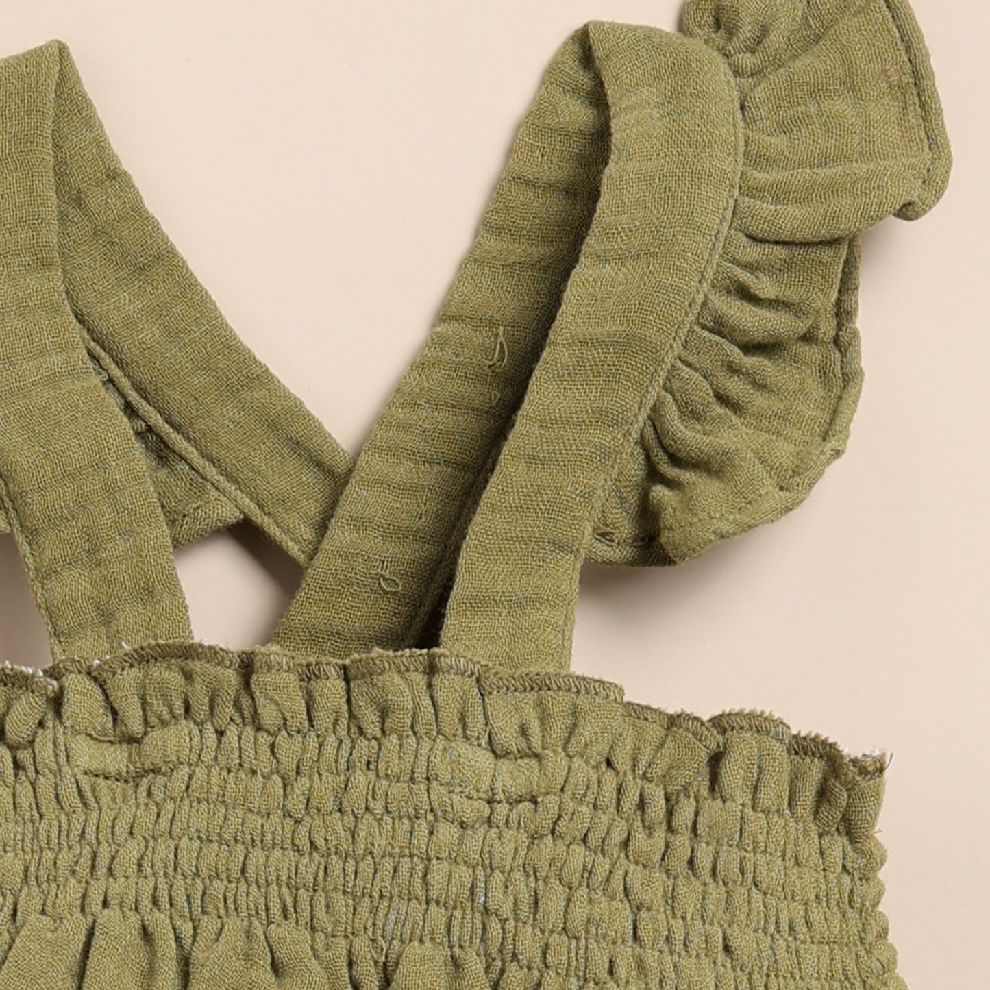 Olive Drab Organic Muslin Sleeveless Frill Top