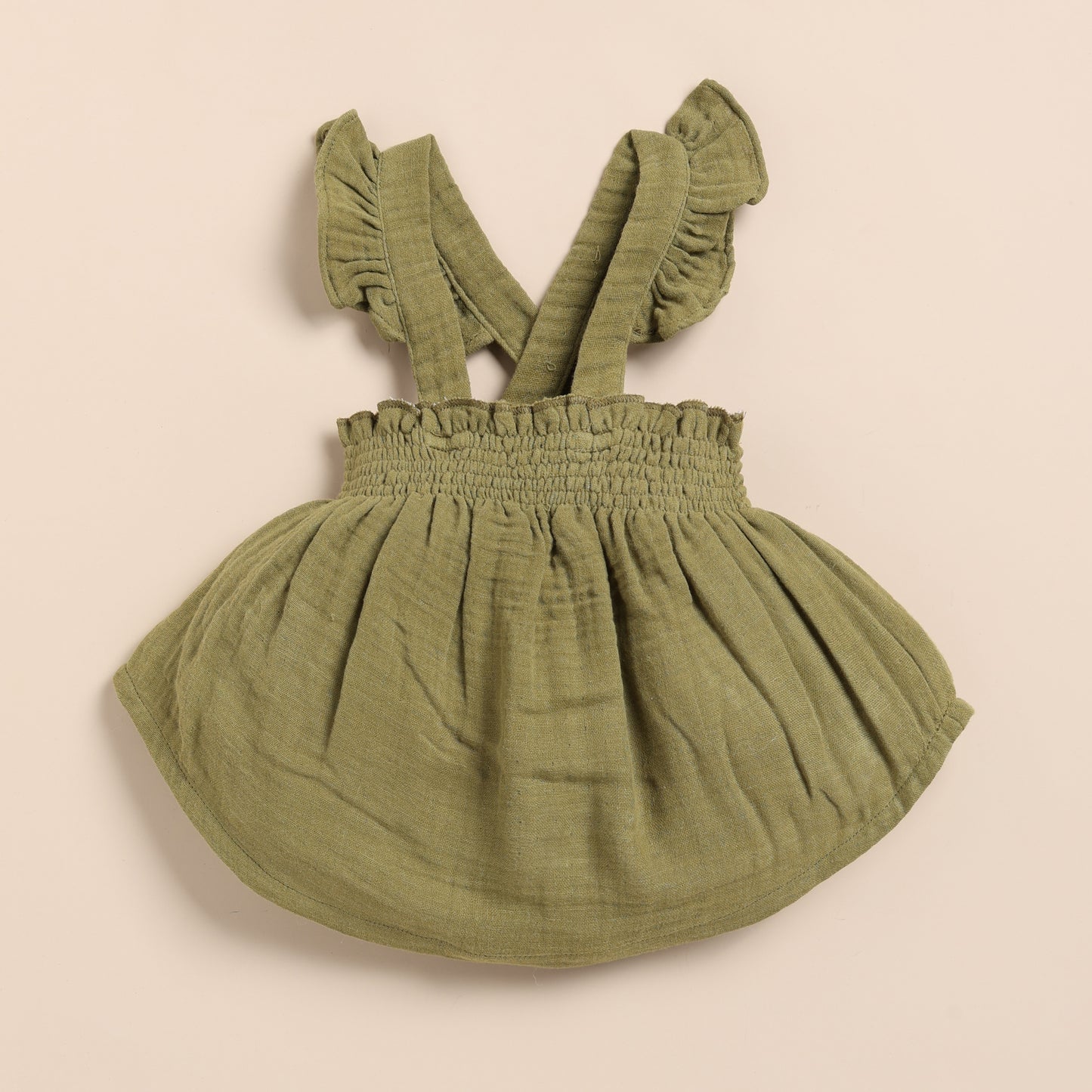 Olive Drab Organic Muslin Sleeveless Frill Top