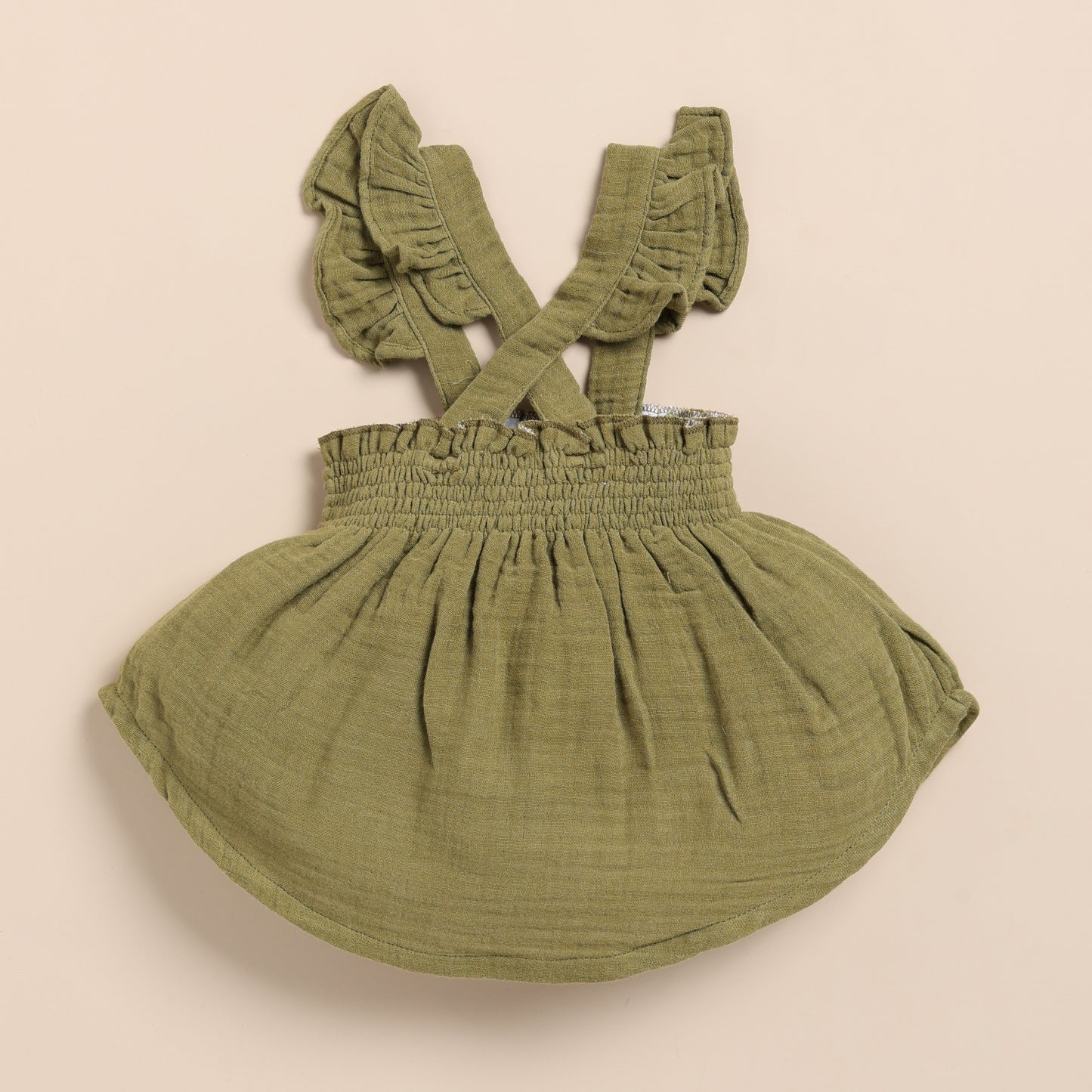Olive Drab Organic Muslin Sleeveless Frill Top