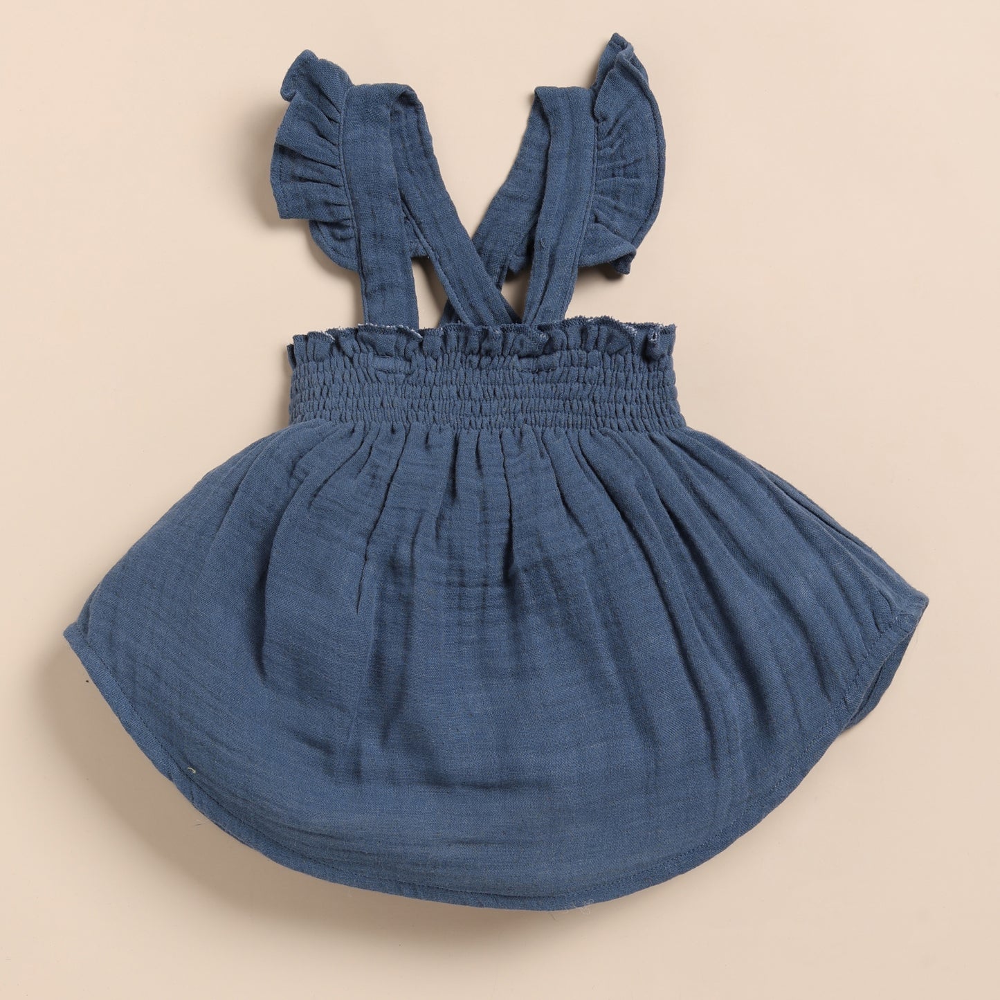 Navy + Oatmeal Organic Muslin Sleeveless Frill Top With Bloomer Set