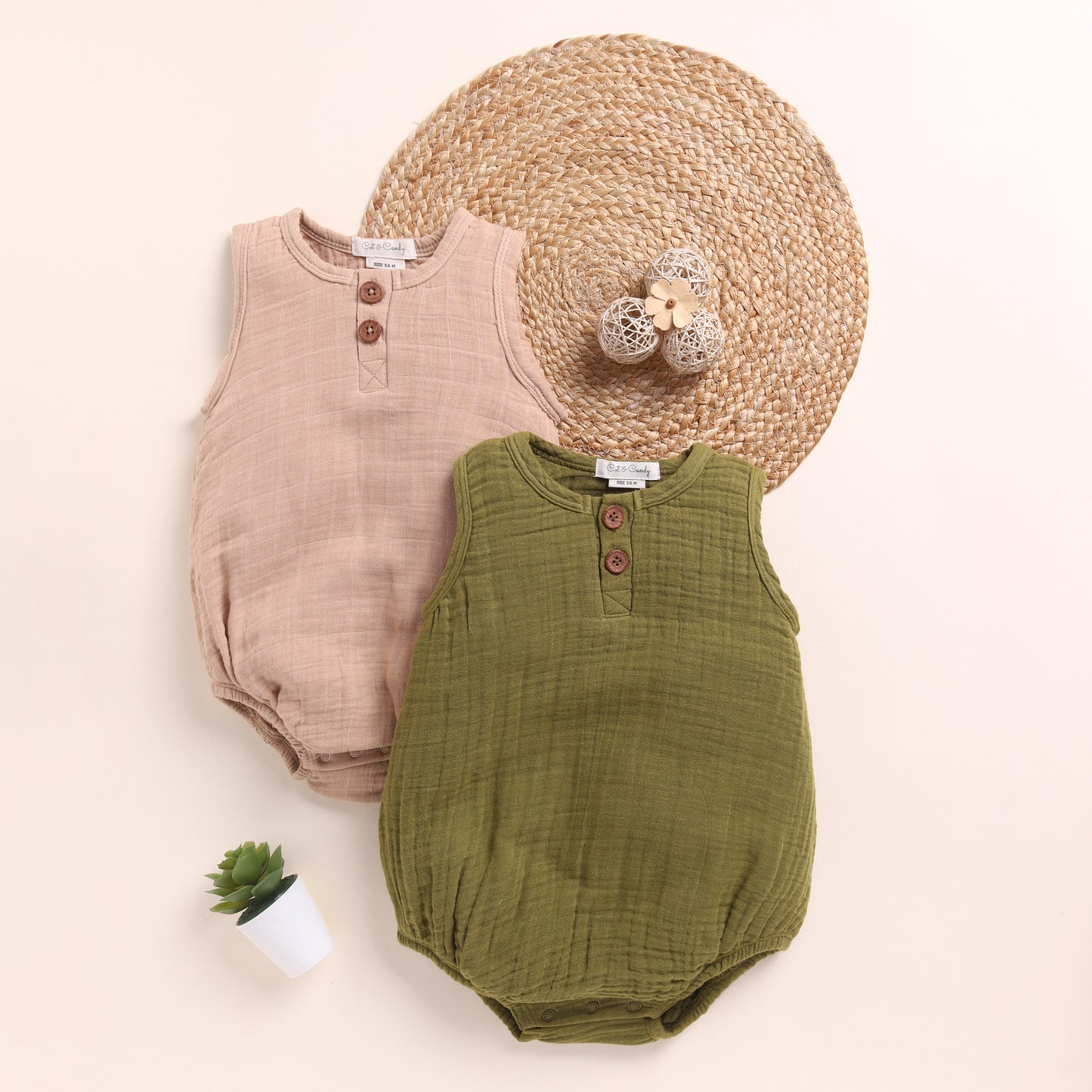 Latte + Olive Organic Muslin Bubble Romper