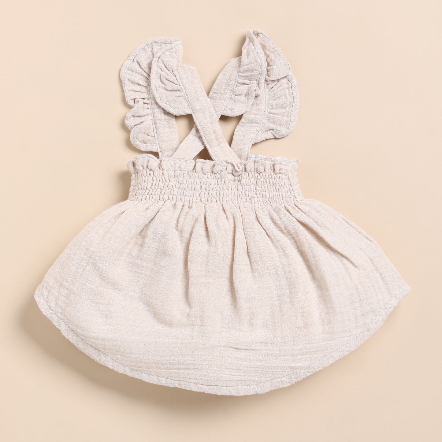 Oatmeal + Latte Organic Muslin Sleeveless Frill Top With Bloomer Set