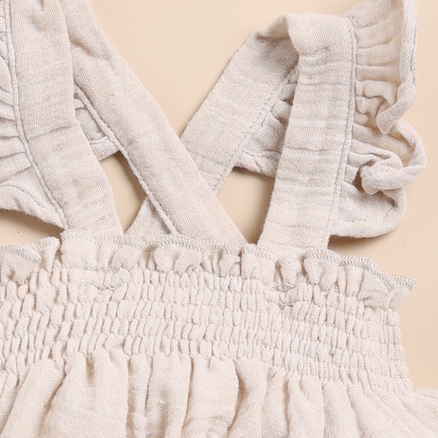 Oatmeal + Latte Organic Muslin Sleeveless Frill Top With Bloomer Set