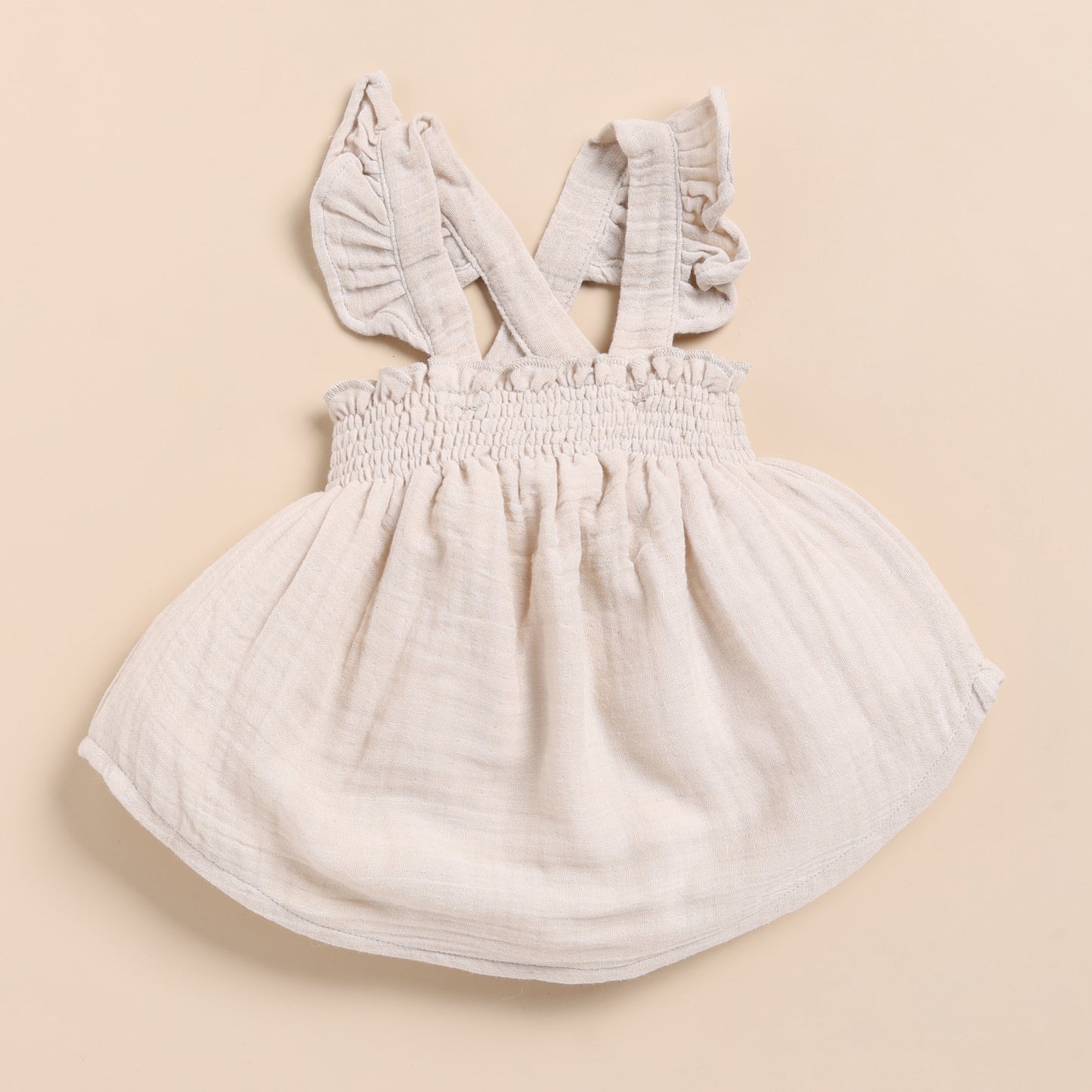 Oatmeal + Latte Organic Muslin Sleeveless Frill Top With Bloomer Set