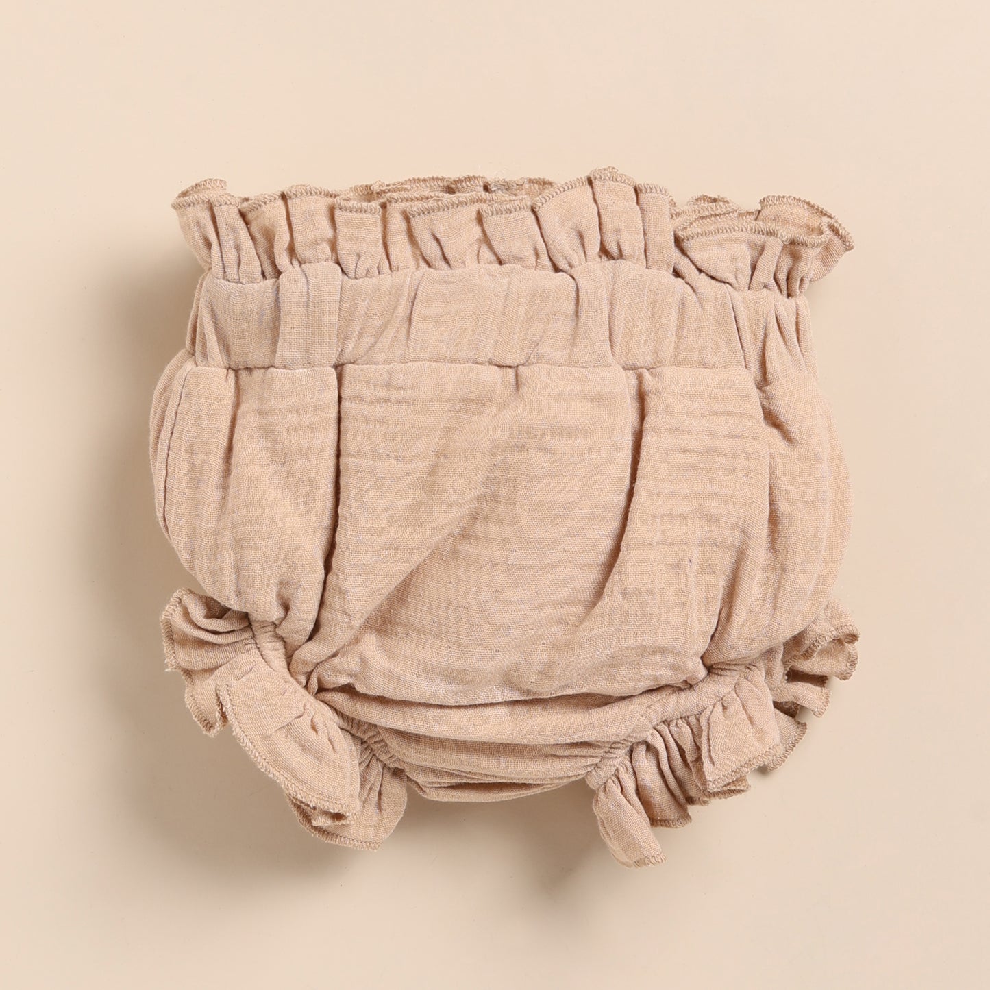 Oatmeal + Latte Organic Muslin Sleeveless Frill Top With Bloomer Set