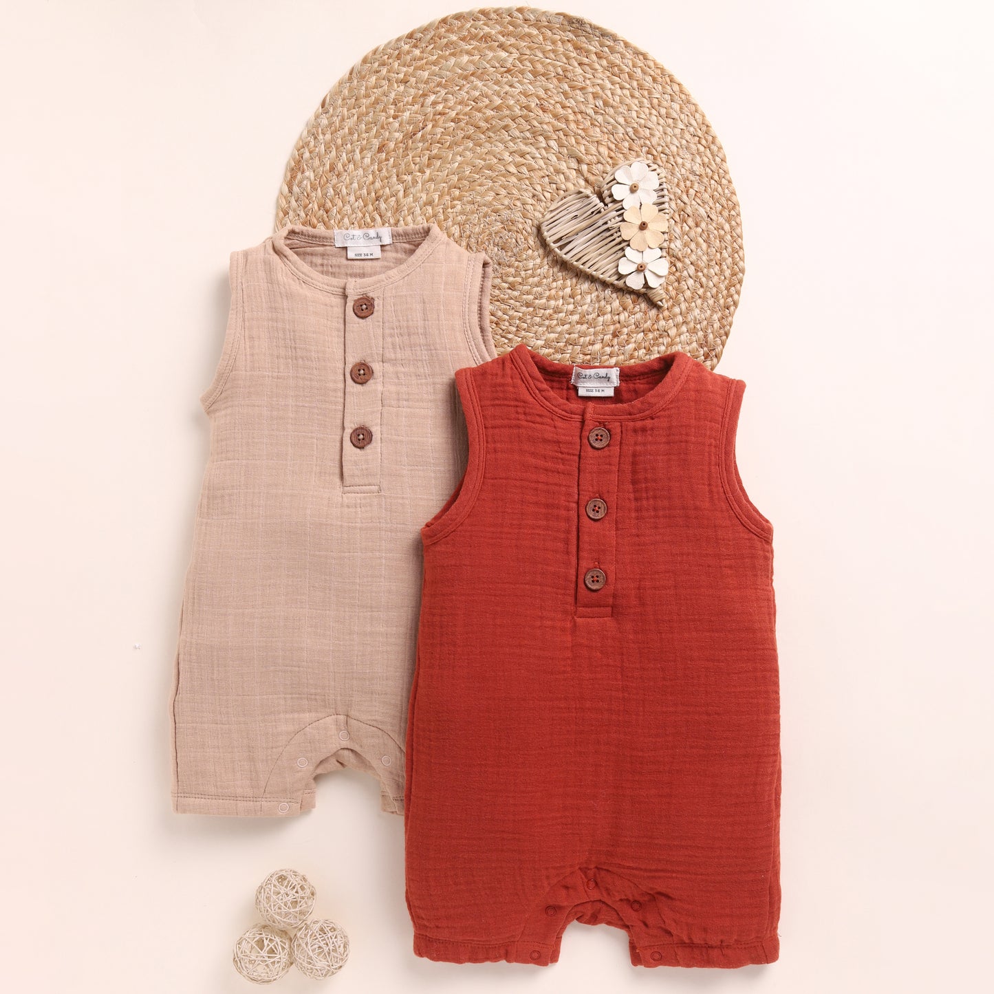 Latte + Picante Organic Muslin Half Romper