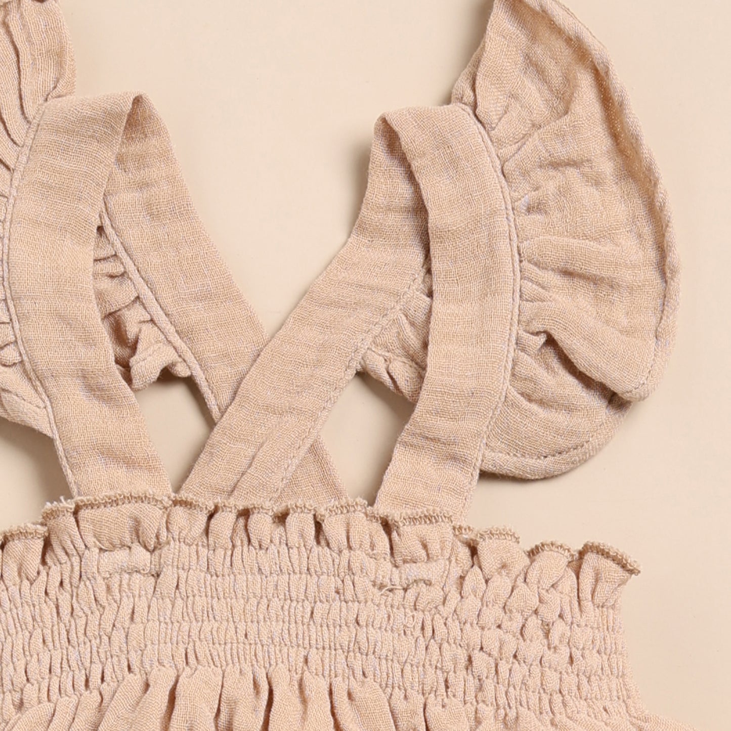 Latte + Oatmeal Organic Muslin Sleeveless Frill Top With Bloomer Set