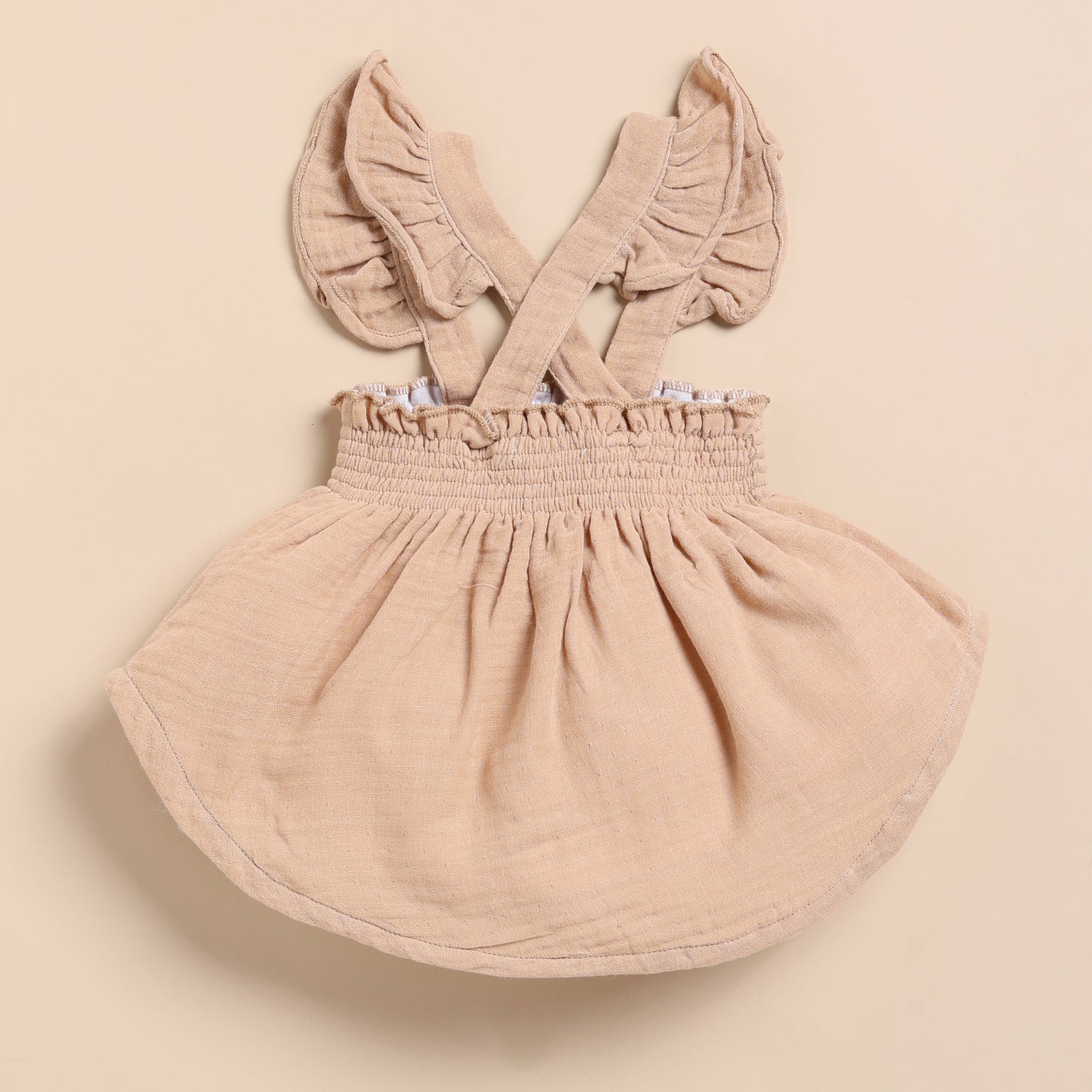 Latte + Oatmeal Organic Muslin Sleeveless Frill Top With Bloomer Set