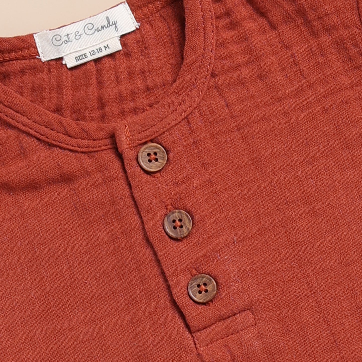Picante + Latte Organic Muslin Henley Short Sleeve Tshirt with Lounge Pant Set