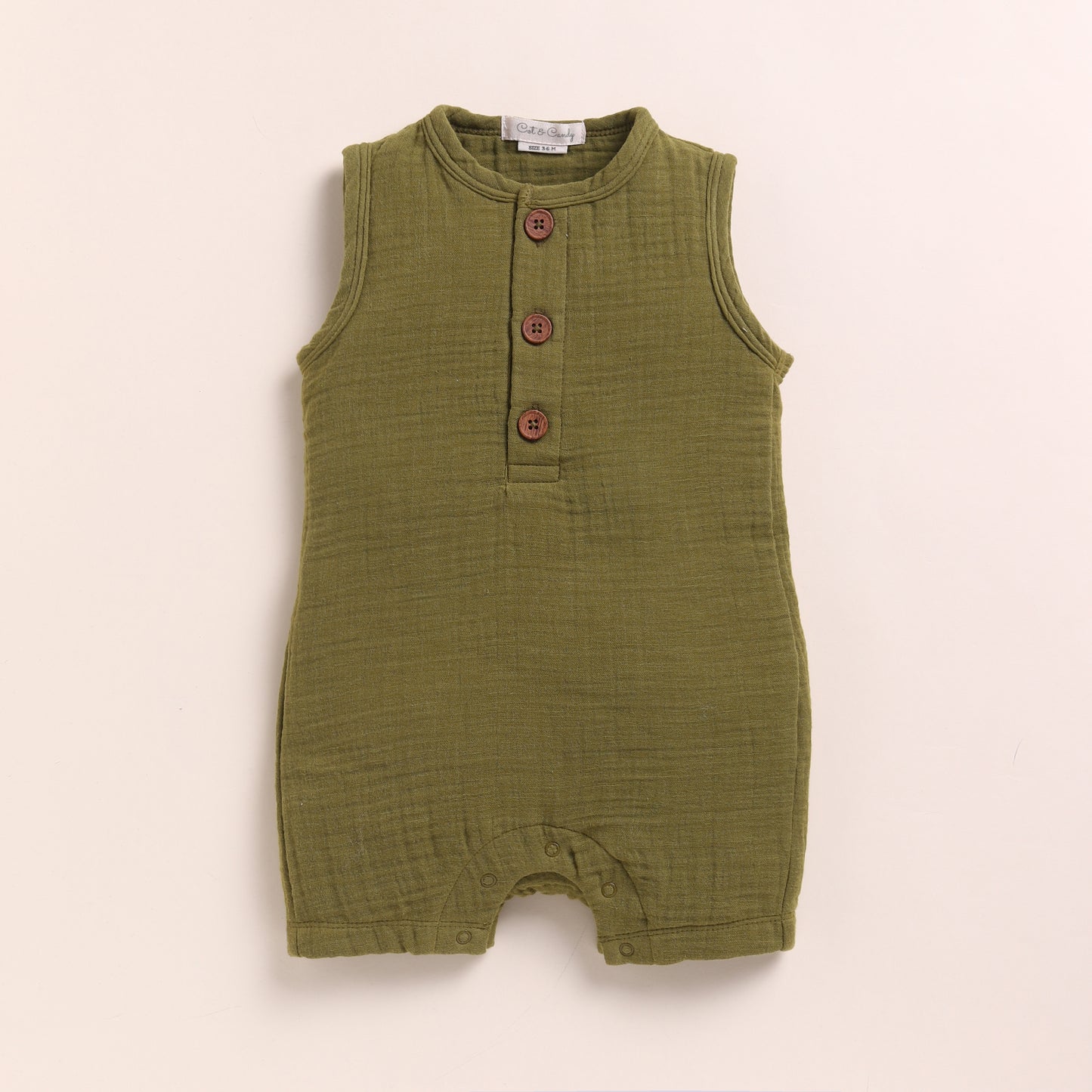Oatmeal + Olive Organic Muslin Half Romper