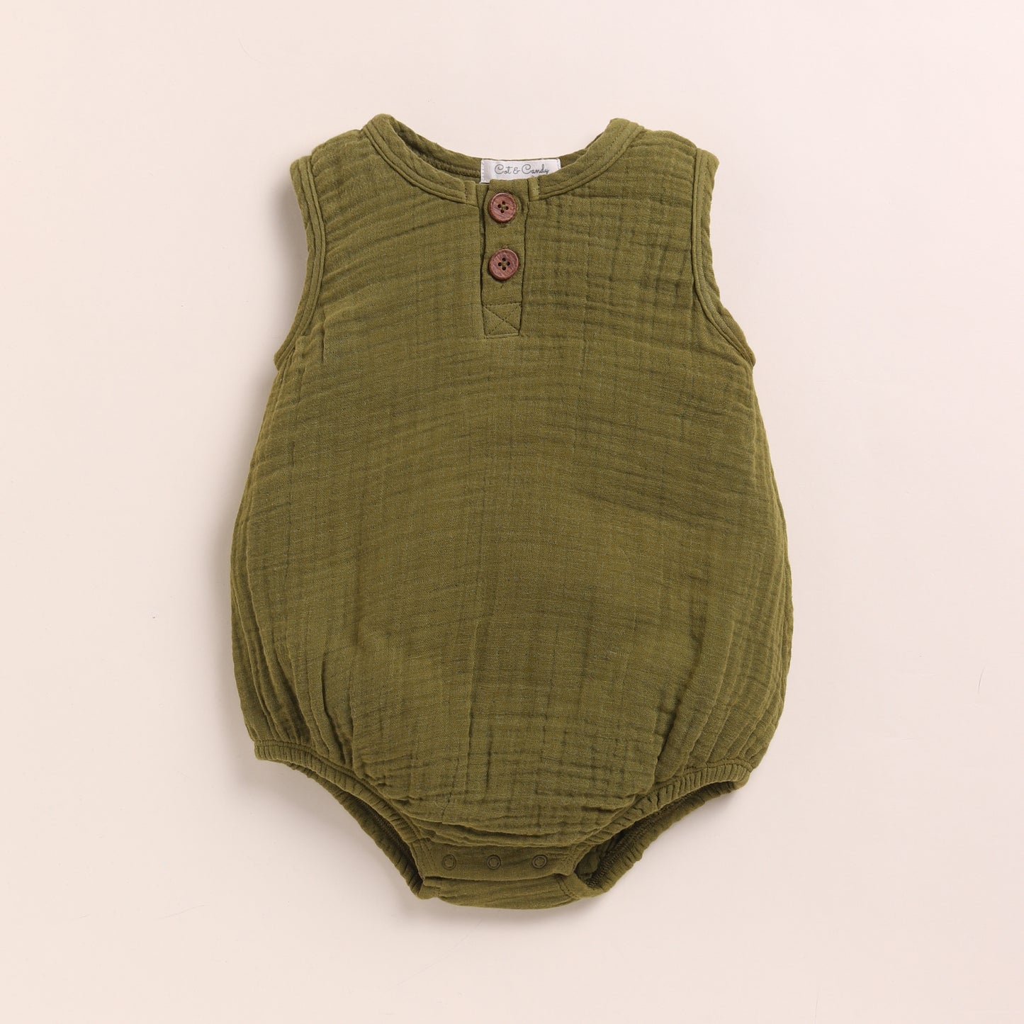 White + Olive Organic Muslin Bubble Romper