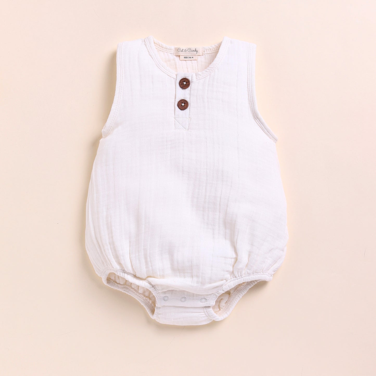 White + Olive Organic Muslin Bubble Romper