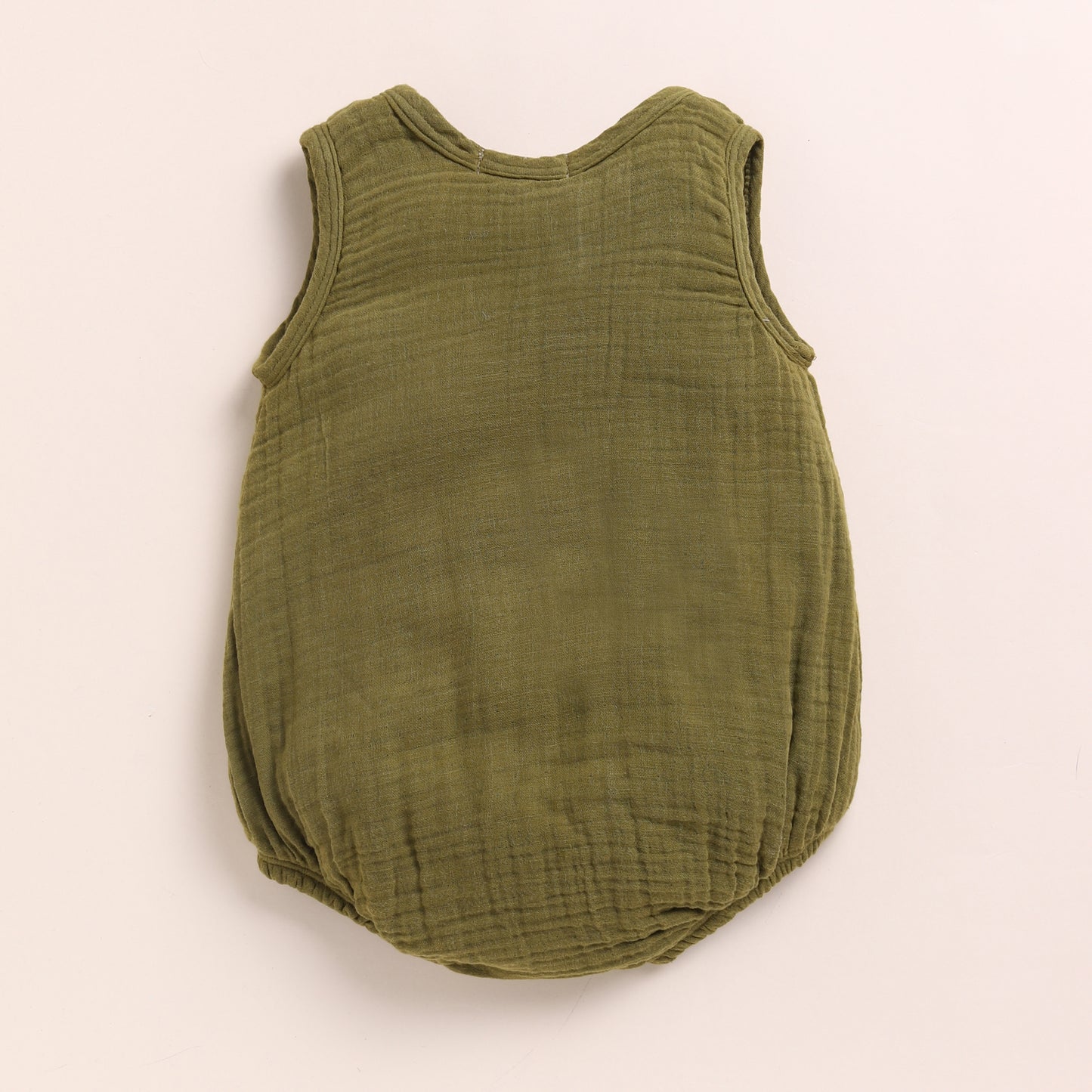 White + Olive Organic Muslin Bubble Romper