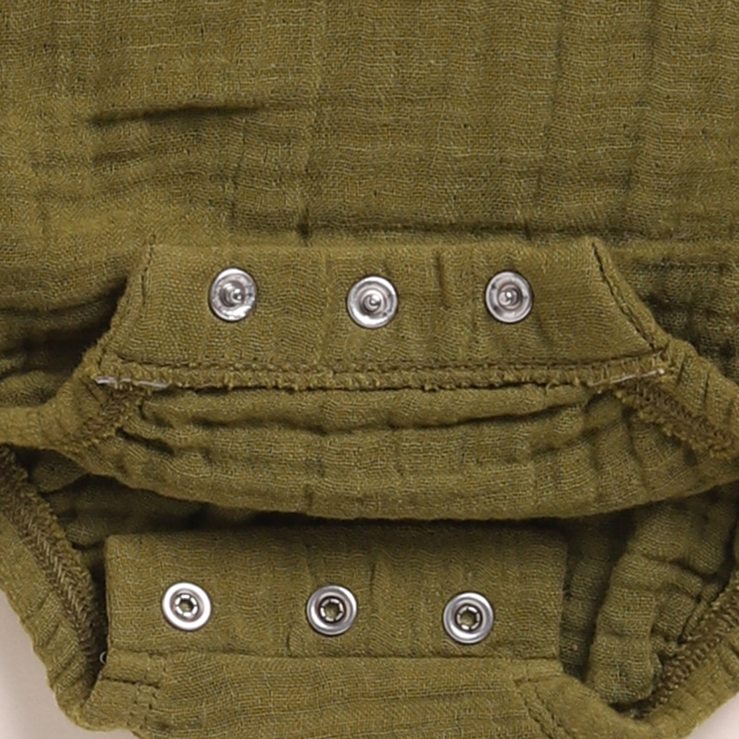 White + Olive Organic Muslin Bubble Romper
