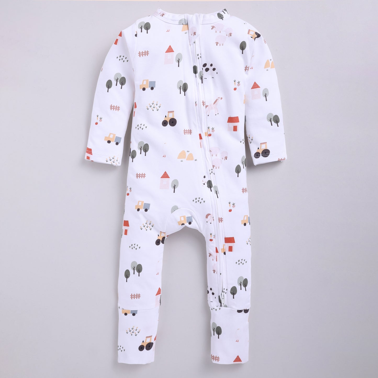 Farm Animal print collection Organic cotton full sleeve Zipsuit for newborn baby girl
