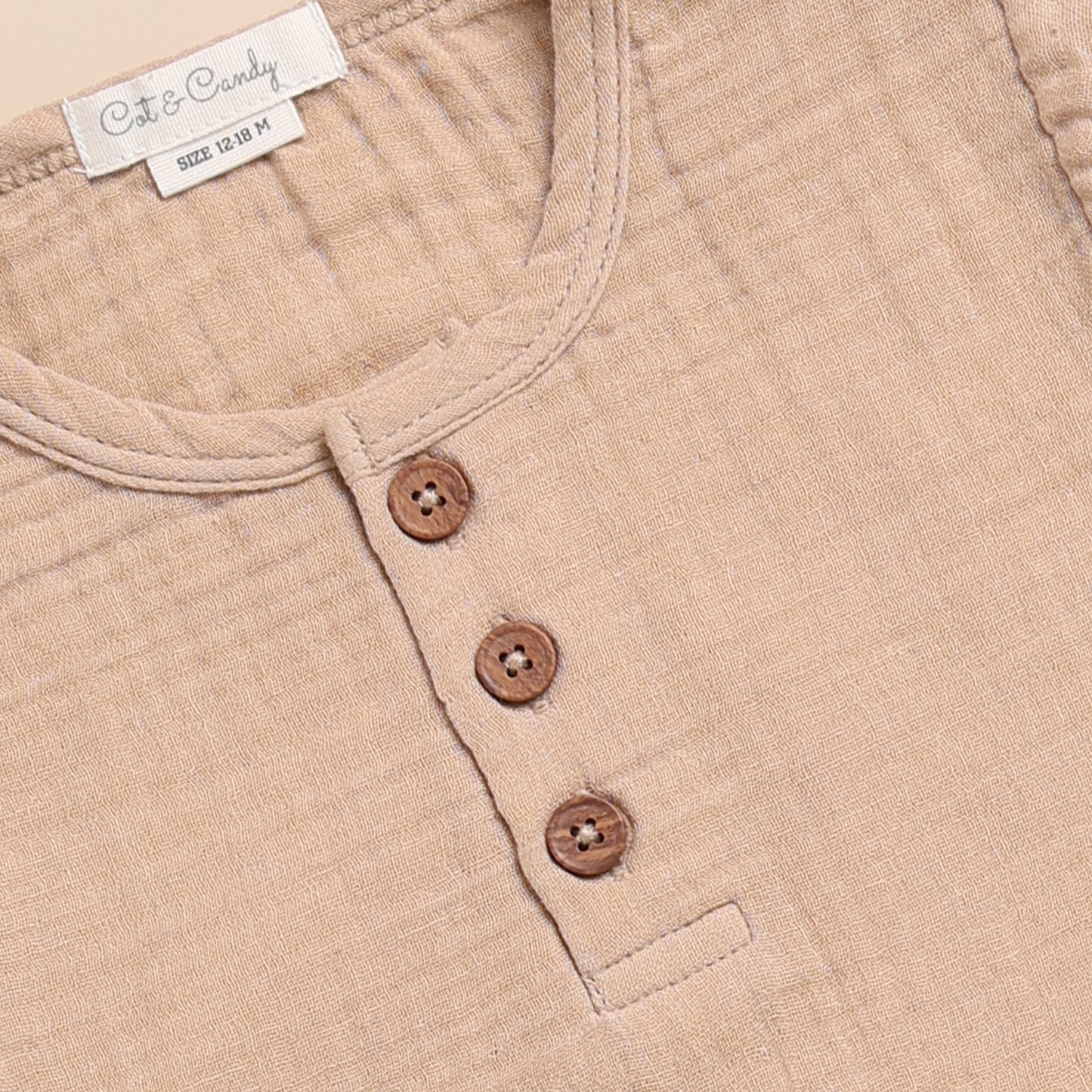 Latte + Oatmeal Organic Muslin Short Sleeve Henley Tshirt With Lounge Pant Set