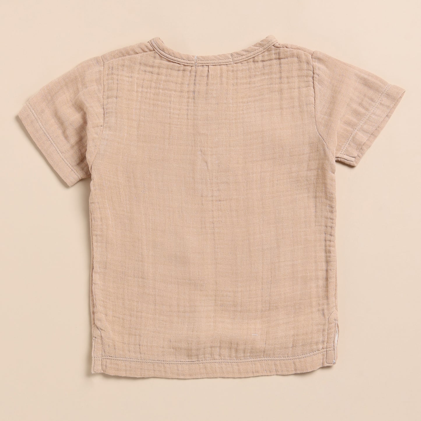 Latte + Oatmeal Organic Muslin Short Sleeve Henley Tshirt With Lounge Pant Set