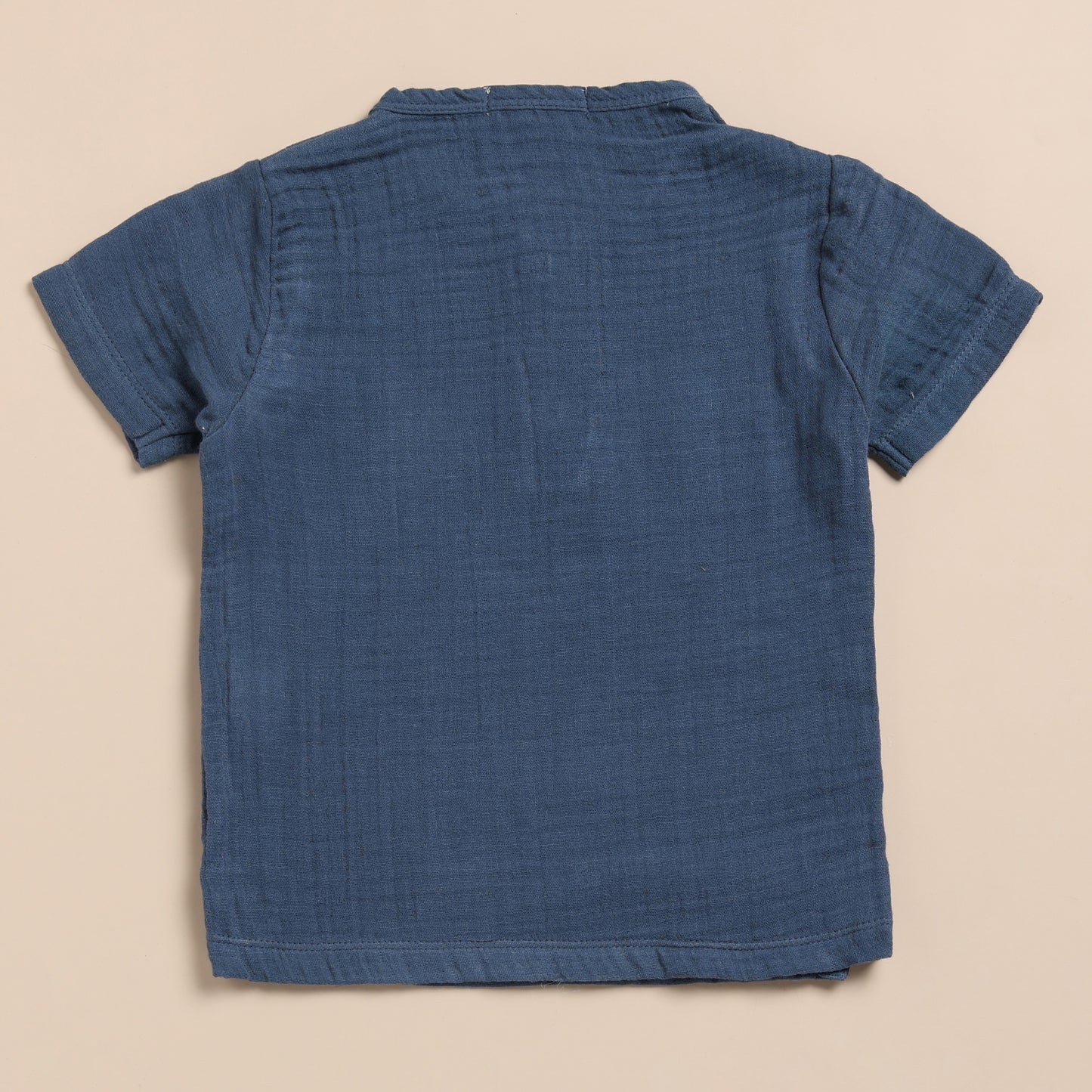 Navy + Oatmeal Organic Muslin Short Sleeve Henley Tshirt With Lounge Pant Set