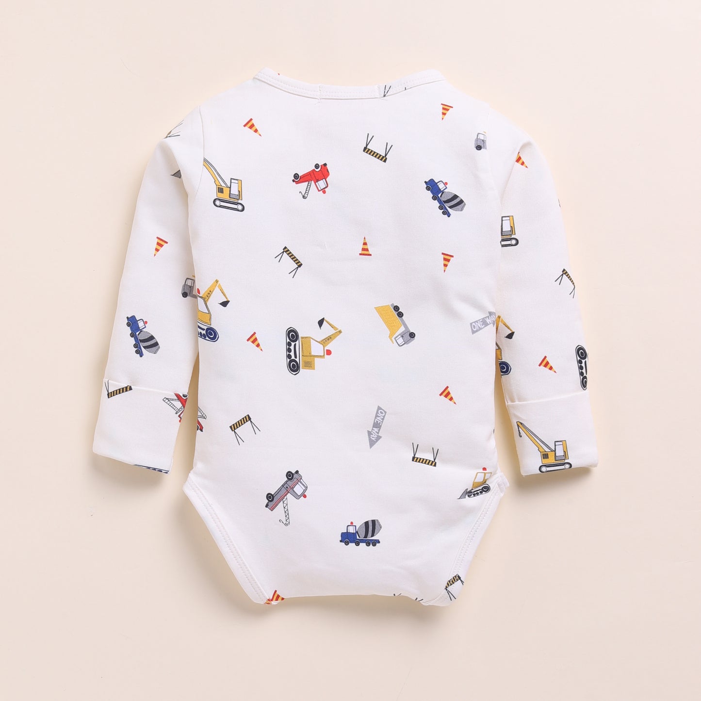 White + Construction Print Organic Long Sleeve Bodysuits - Pack of 2