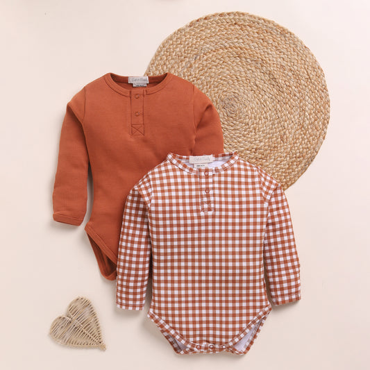 Ginger + Ginger Gingham Organic Long Sleeve Bodysuits - Pack of 2