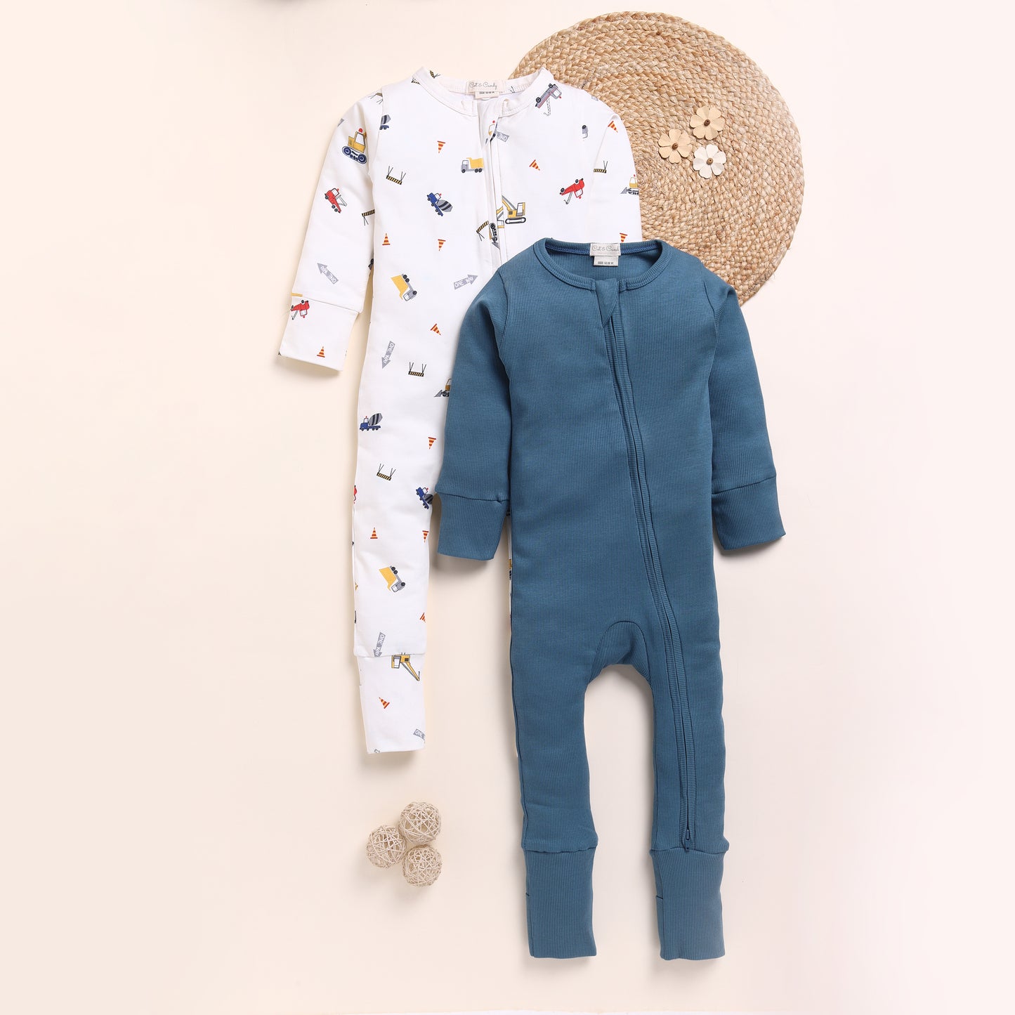 Denim + Construction Organic Zipsuits Pack Of 2