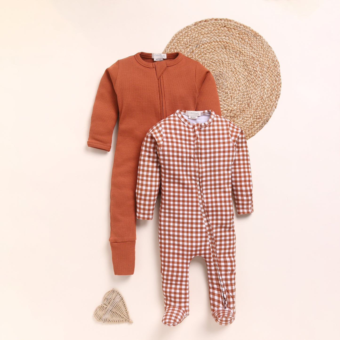 Ginger + Ginger Gingham Organic Zipsuits Pack Of 2